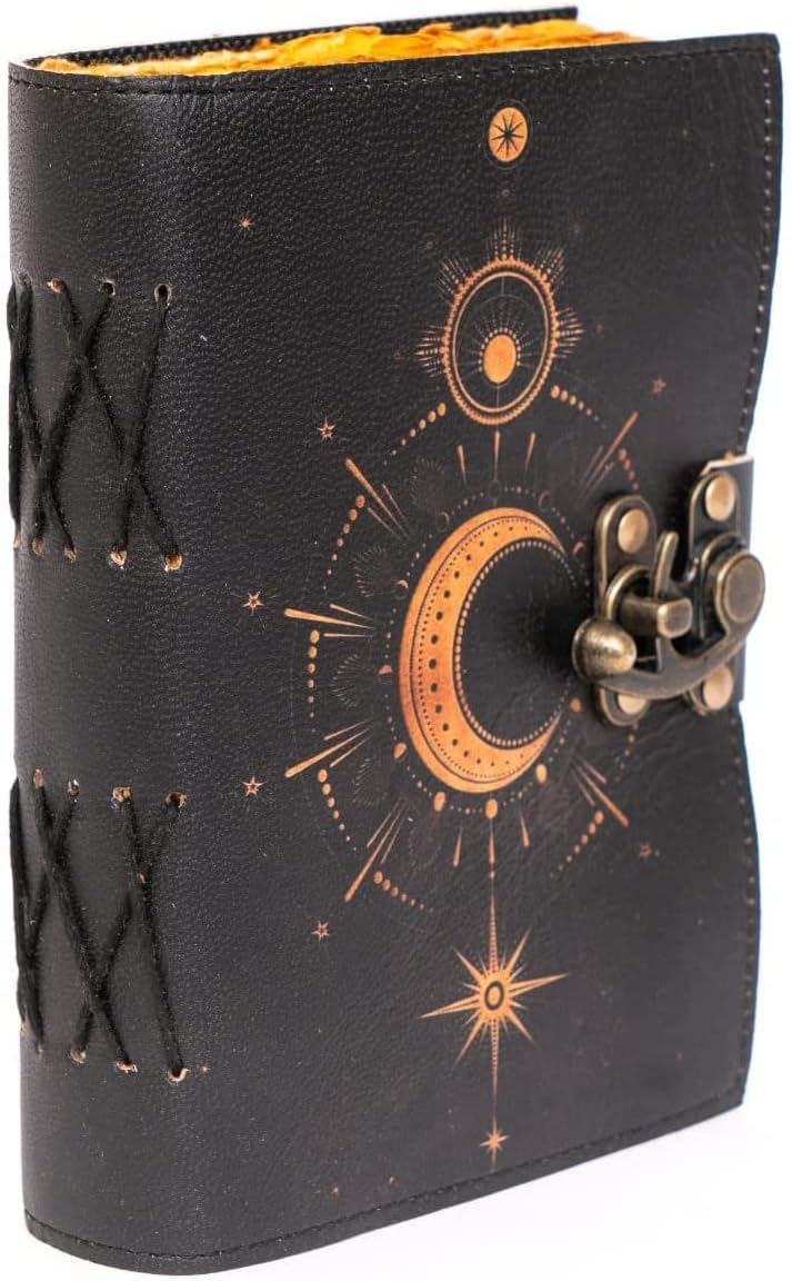 Orbit Art Gallery Vintage Leather Journal Sun Moon Design-Lock Closure ...