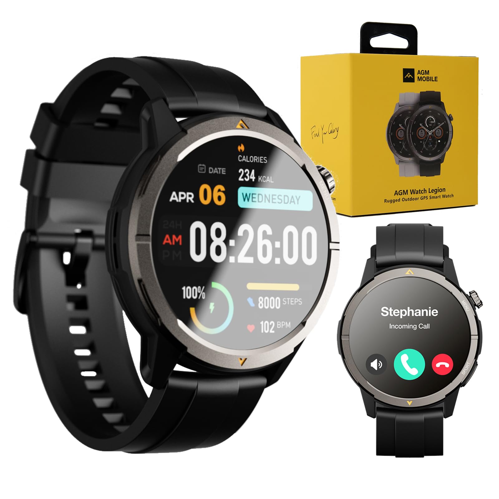 AGM Reloj Inteligente Militar, 1.43" AMOLED Smartwatch con Llamadas Bluetooth, Seguimiento de Salud y Fitness 24/7, IP68 Impermeable y Resistente a Caídas para Android iOS