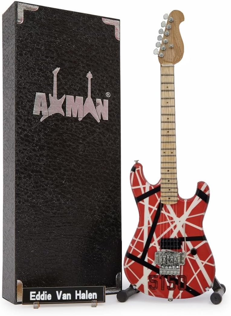 Eddie Van Halen - Miniature Guitar Replica - Music Gifts - Handmade Ornamental 1/4 Scale - Includes a Display Box, Name Tag and Miniature Guitar Stand