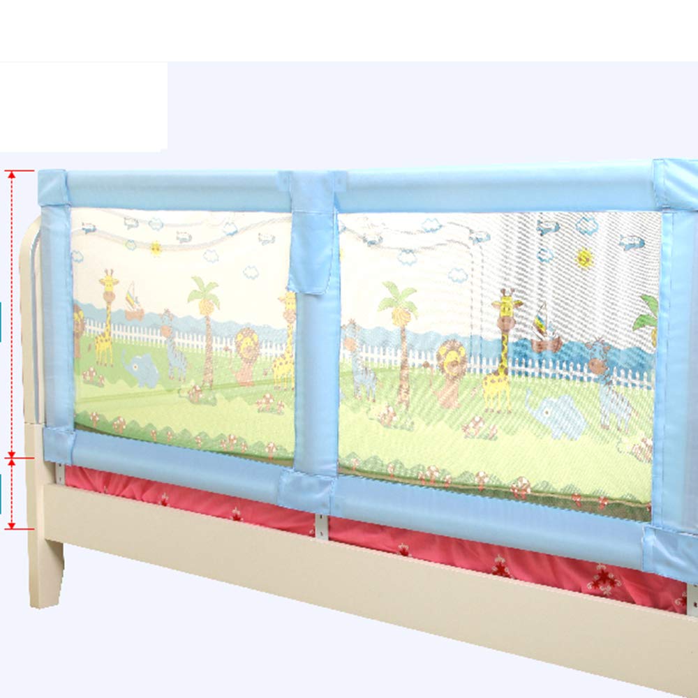 Paracolpi per Letto, in Legno con Borsa portaoggetti, sponda Laterale di Sicurezza, Rete Traspirante Lavabile per Letto Singolo, Letto Matrimoniale, Blu (A), 180 * 75 cm