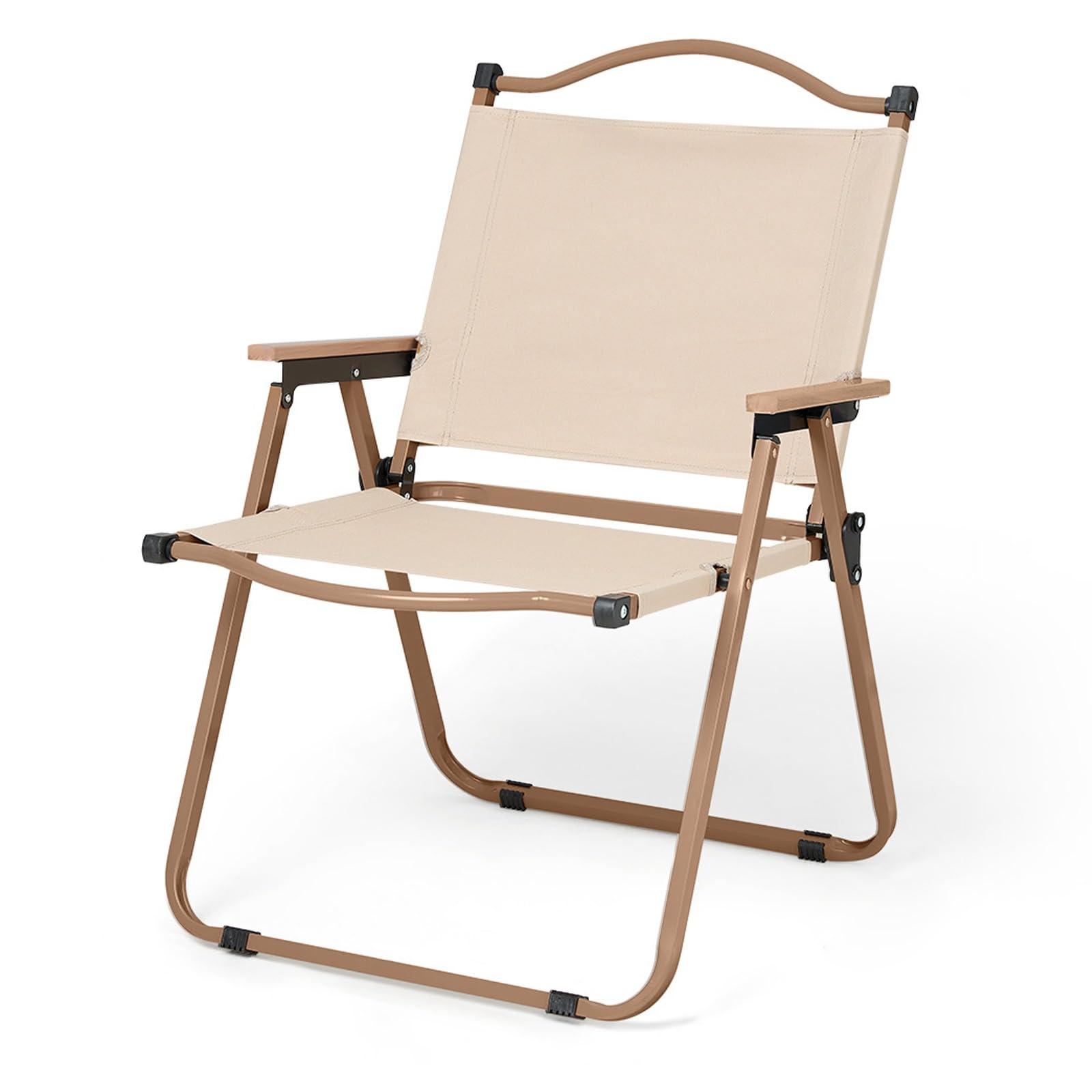 Chaise de camping portable avec accoudoirs en bois véritable beige