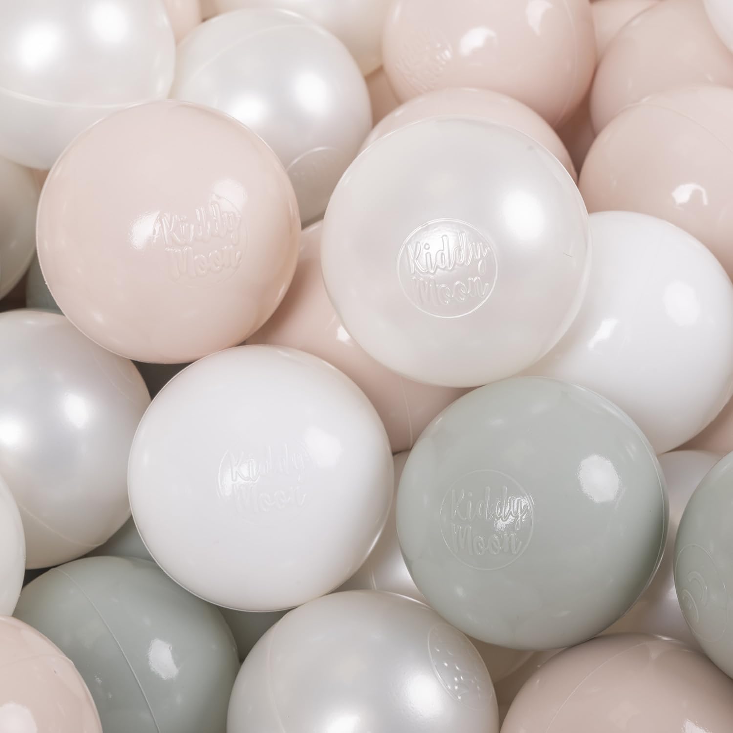 KiddyMoon Soft Plastic Play Balls 200 Balls/7Cm-2.75In Multi-Colour Made In EU, White/Pearl/Pastel Beige/Green-Gray โ image 1