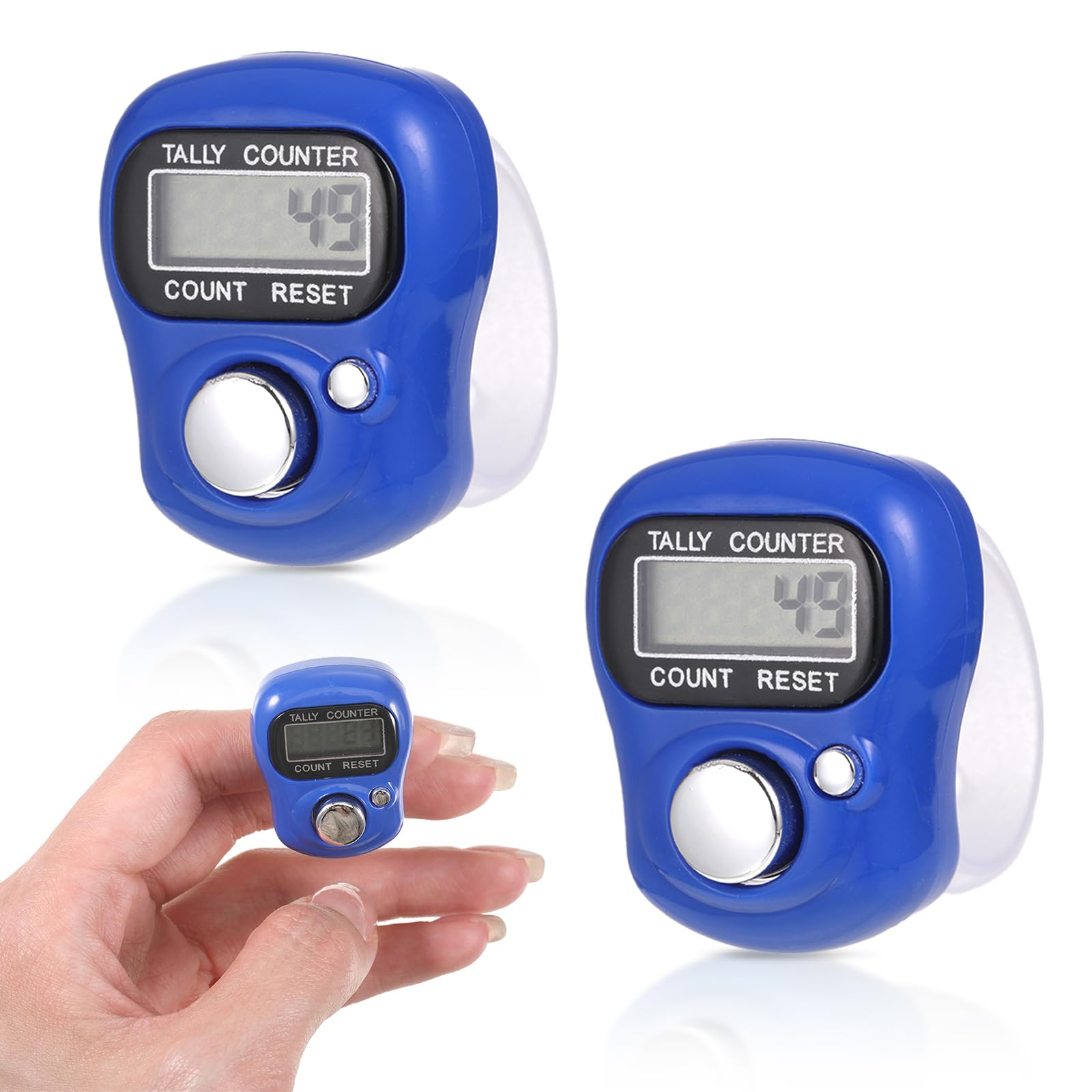 2 Stück Digitaler Fingerzähler, Elektronische Fingerzähler Reihenzähler Mini Farbiger Handzähler Klicker Zähler Reihenzähler Mini Handzähler für Die Zählung von Innen und Außenaktivitäten (Marineblau)