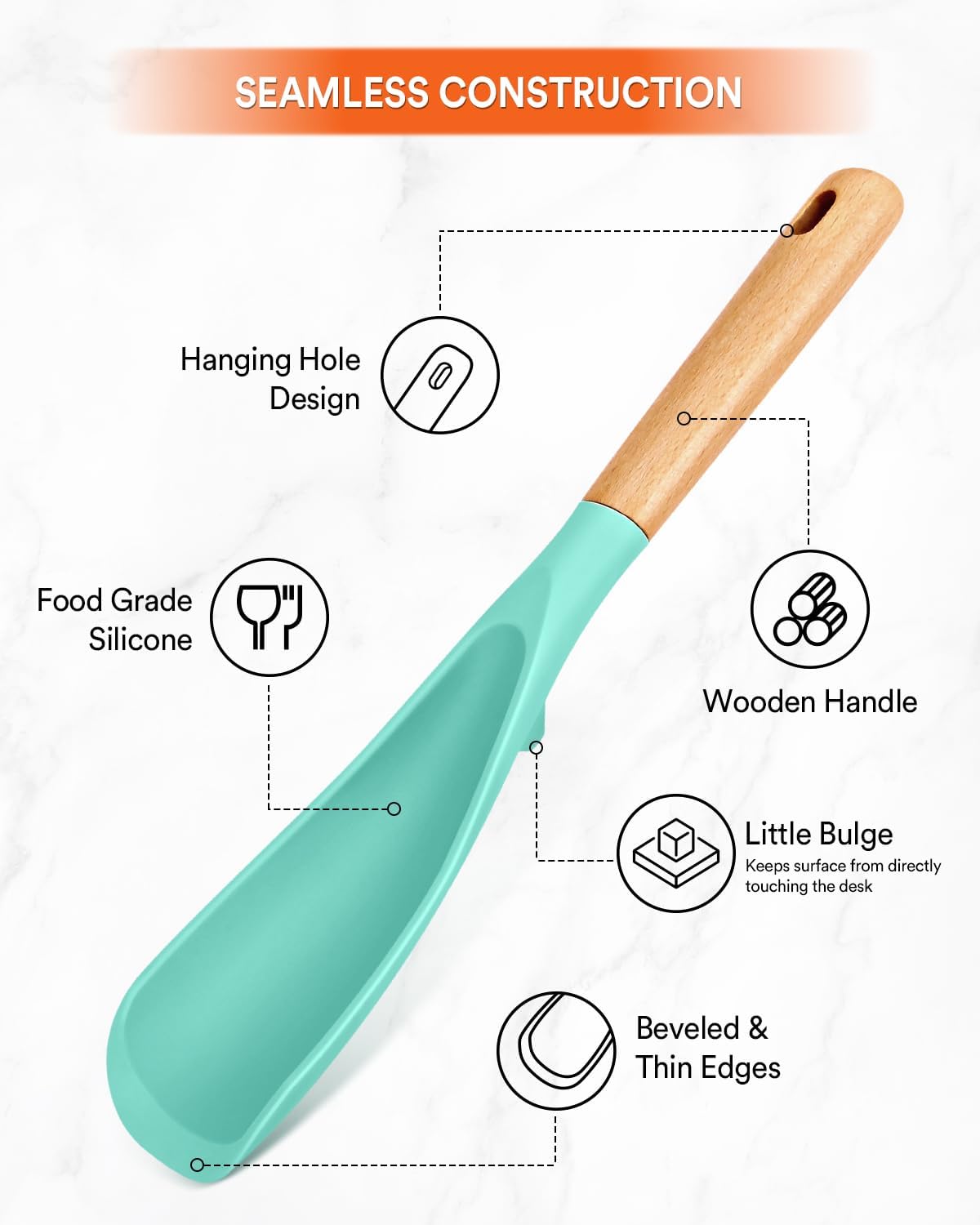 Cooking Spoon for Nonstick Cookwares, Great for Cooking and Serving Sturdy BPA-Free Matte Silicone, Wood Handle Spoon for Mixing, Scoop, and Scrape (GREEN) thumbnail