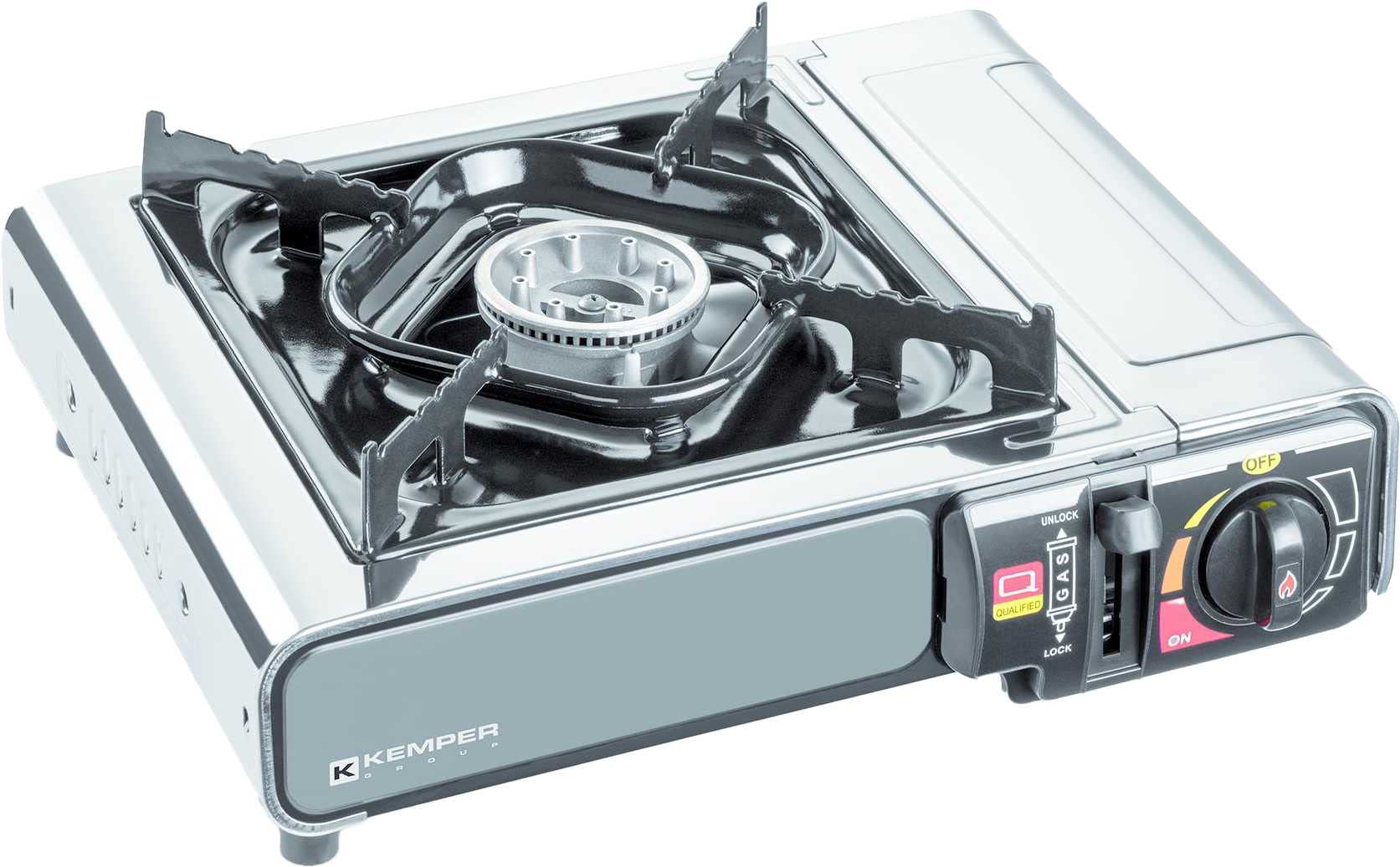 KEMPER - Réchaud à gaz NOMADE INOX 1900W Allumage piezo Double système de sécurité Mallette