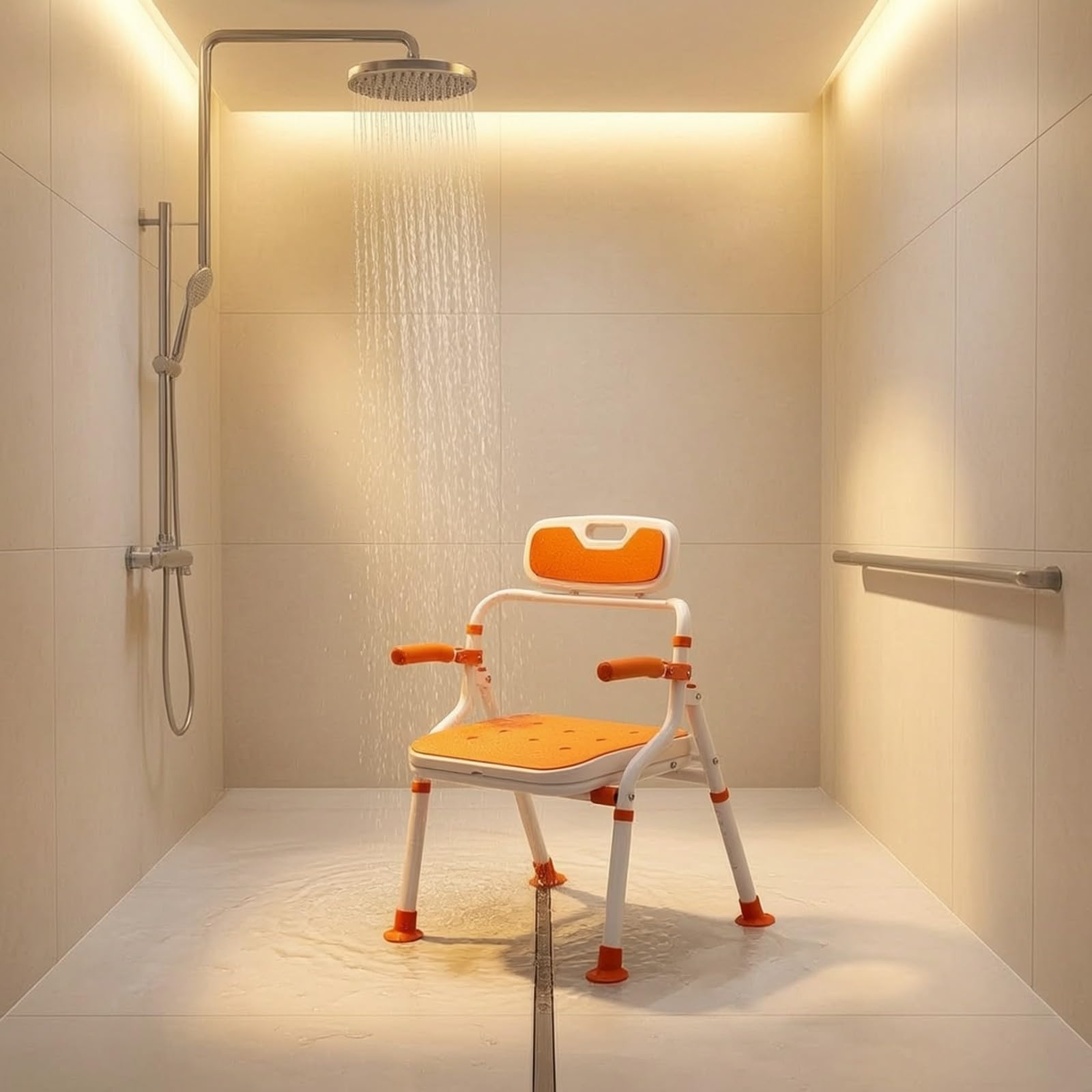 Silla Ducha con Reposabrazos Abatibles Compacto Silla Ducha Plegable Resistente para Uarios Mayores, Espalda