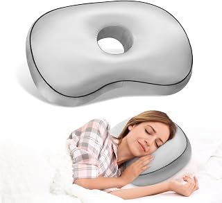 Ear Hole Piercing Pillow for Side Sleepers for CNH and Ear Pain Inflammation Pressure Sores, Cotton and Polyester Adjustable Filling Washable and Adjustable Ear Guard Pillow (Light Gray Silk)