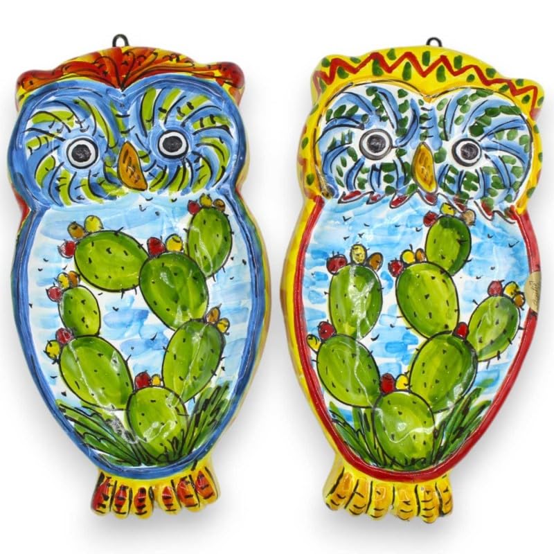 Búho de cerámica siciliana L 24 cm artesanía italiana hecha a mano