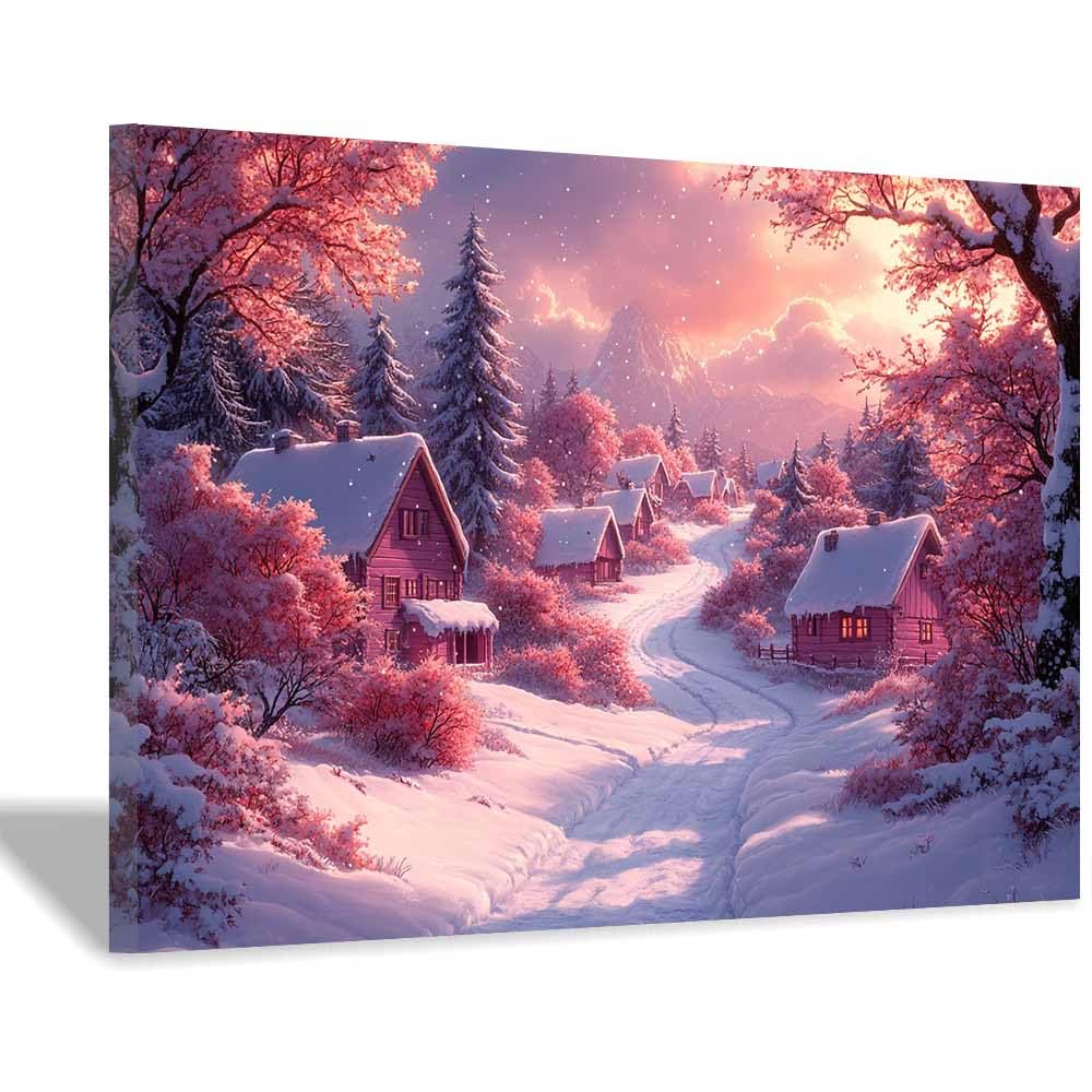 Tableau Hiver Forêt Rose 60x80cm - Impression XXL Encadrée