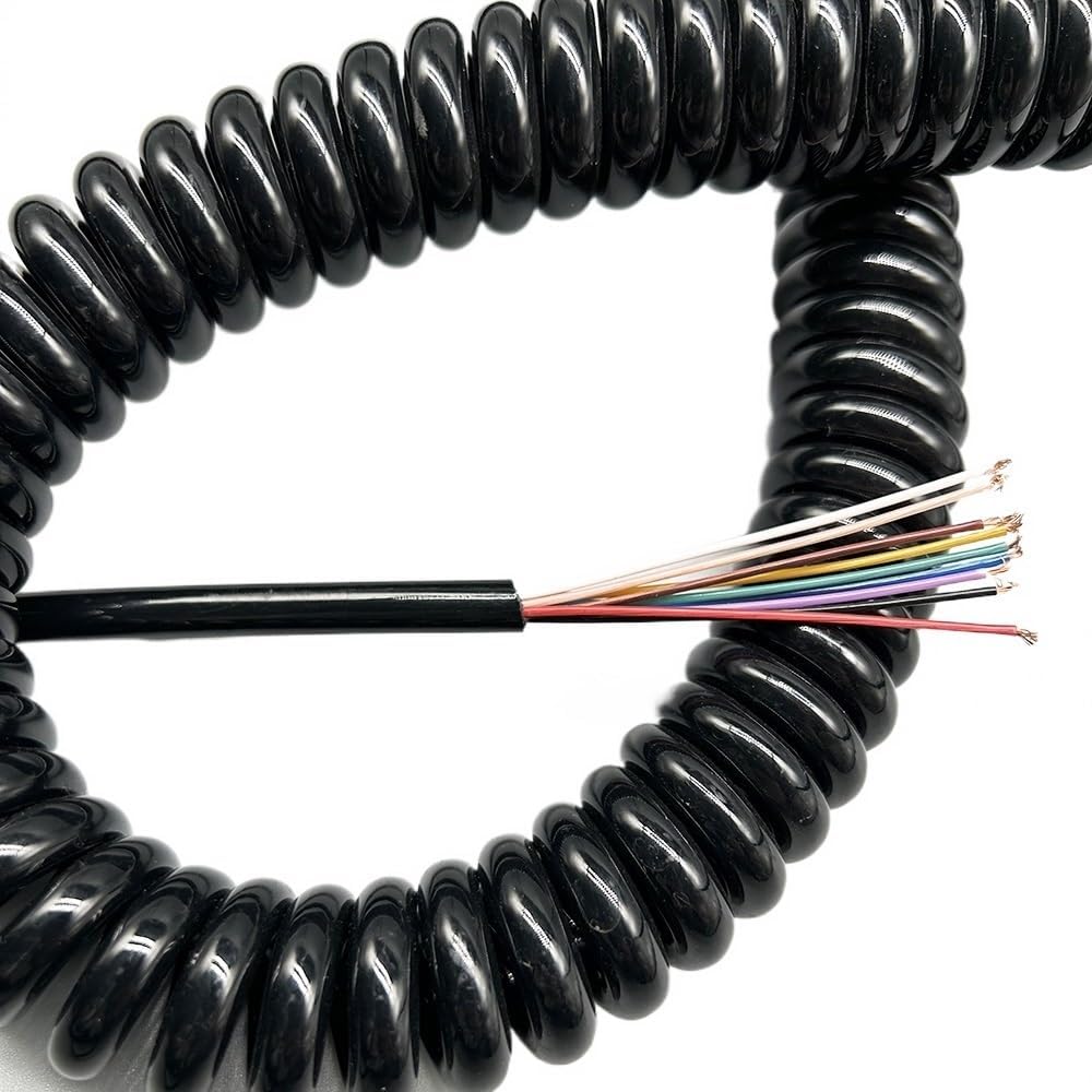 Retractable Spring Coiled Extension Cord ， 24AWG Coiled Power Spring Cable 9 Core Spiral Telescopic Pure Copper High Elastic Wire Sheath Extension(Stretch 3.75 Meter)