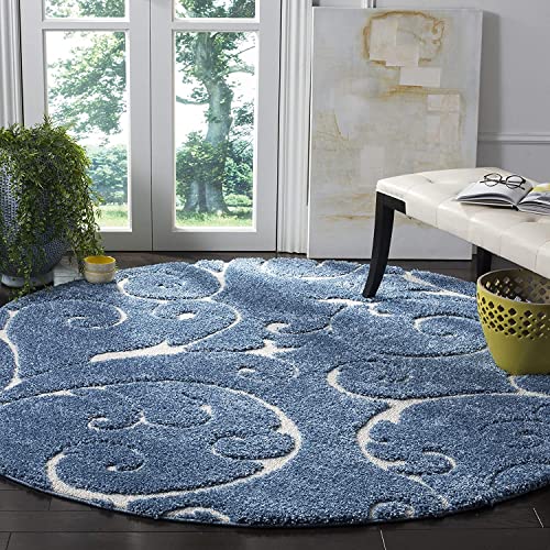 Image of Handwoven Microfibre 3D Rug for Living Room (Teel Blue & Ivory, 10 X 10 Feet (Round), Microfibre)