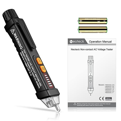 Miniatura 8 de Neoteck Detector de probador de voltaje sin contacto de CA 12-1000V con linterna Led Zumbador Alarma Live/Null Wire Judgment- Negro