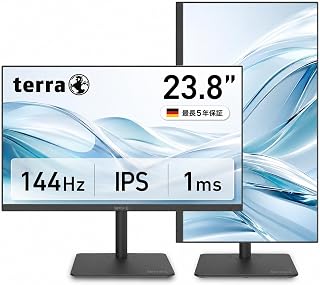 TERRA 2441W PV 23.8英寸高度调节 纵横旋转 枢轴 显示器 全高清 IPS 144Hz HDMI/VGA 最长 5年保修 非光泽 硬件蓝光切割 内置扬声器 耳机端子 倾斜调整 24英寸 游戏显示器