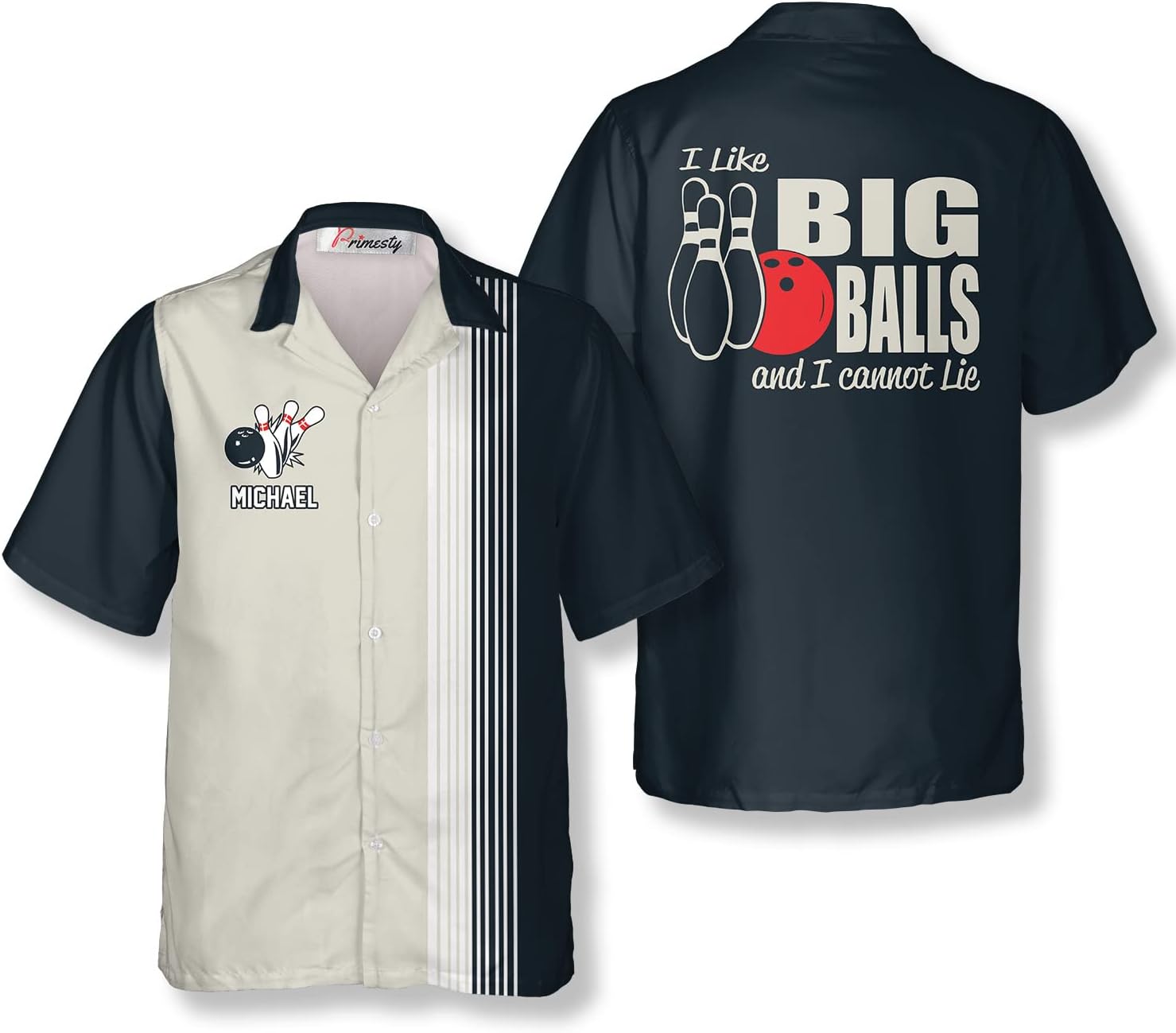 PRIMESTY Bowling Men's Hawaiian Shirts, Bowling Shirts for Men, Casual Short Sleeve Bowling Shirts, Size S-5XL