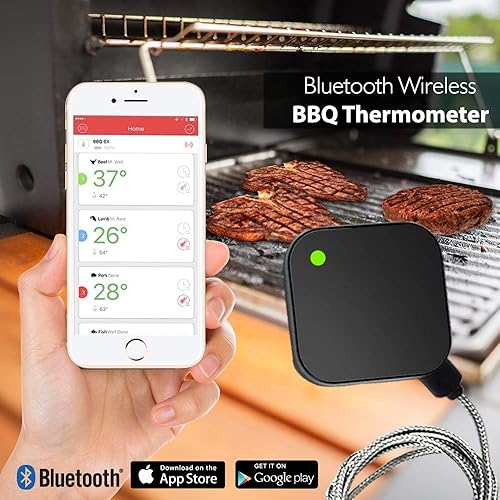 Miniatura 7 de NutriChef Termómetro inteligente Bluetooth para parrilla de barbacoa, sonda de acero inoxidable mejorada, seguro para dejar en el horno, barbacoa al