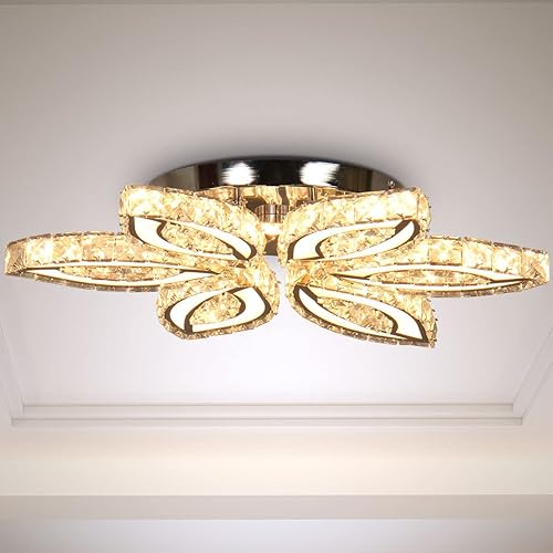 CLAIRDAI Lámpara de techo moderna de cristal LED de montaje empotrado, lámpara de araña de flores cerca de la lámpara de techo para dormitorio, sala