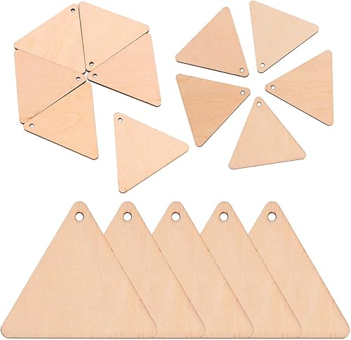 Miniatura 2 de 60 piezas de madera triángulo de madera recorte de madera sin terminar piezas de madera rebanadas con agujero colgante para manualidades 2.362 in