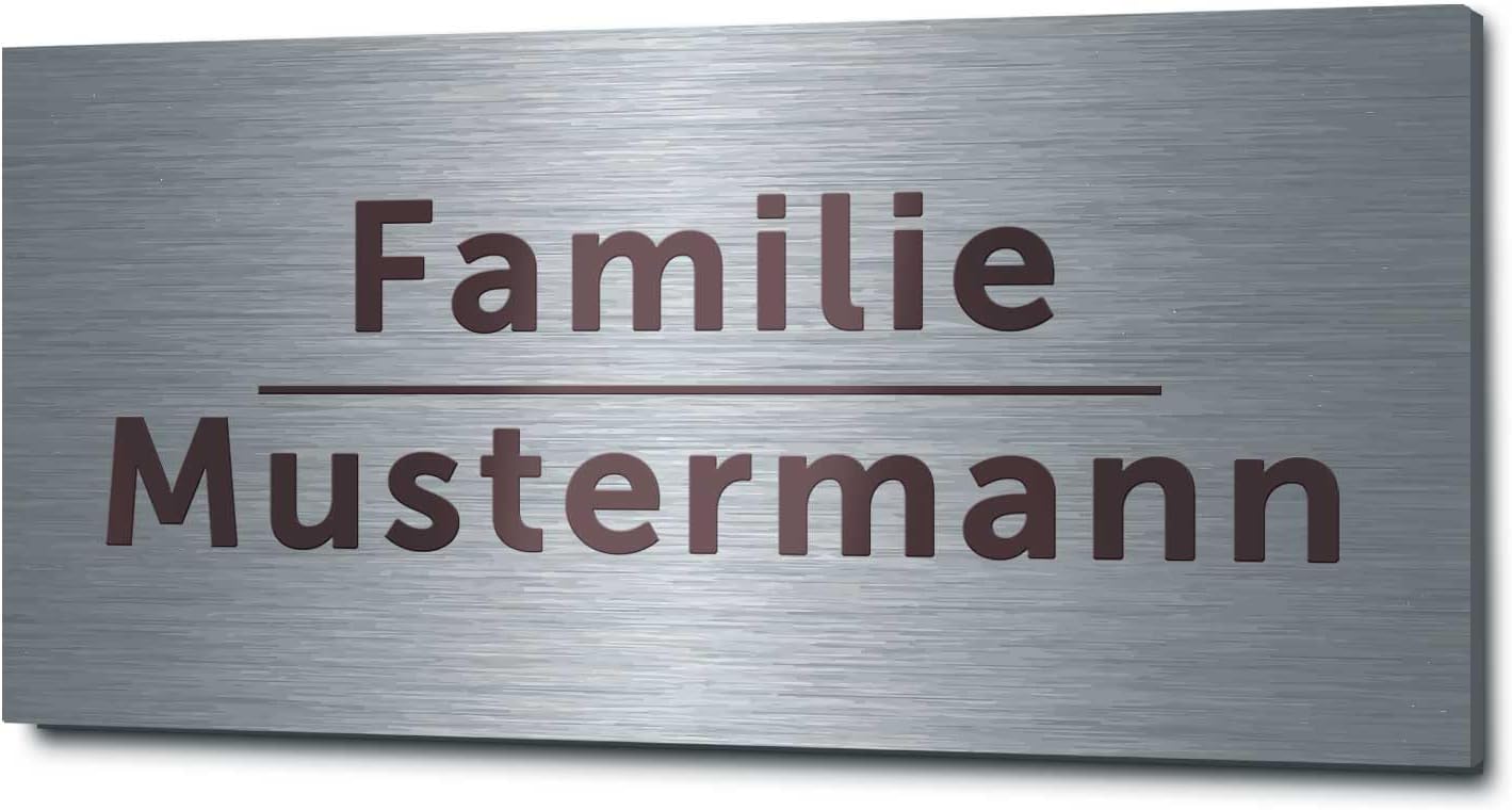 GRAVURZEILE Türschild mit Gravur - Edelstahl Namensschild - Personalisiert mit Name & versch. Motiven - Wetterfest - 1mm Edelstahl gebürstet & geschliffen - für Briefkasten & Haustür - Rechteckig