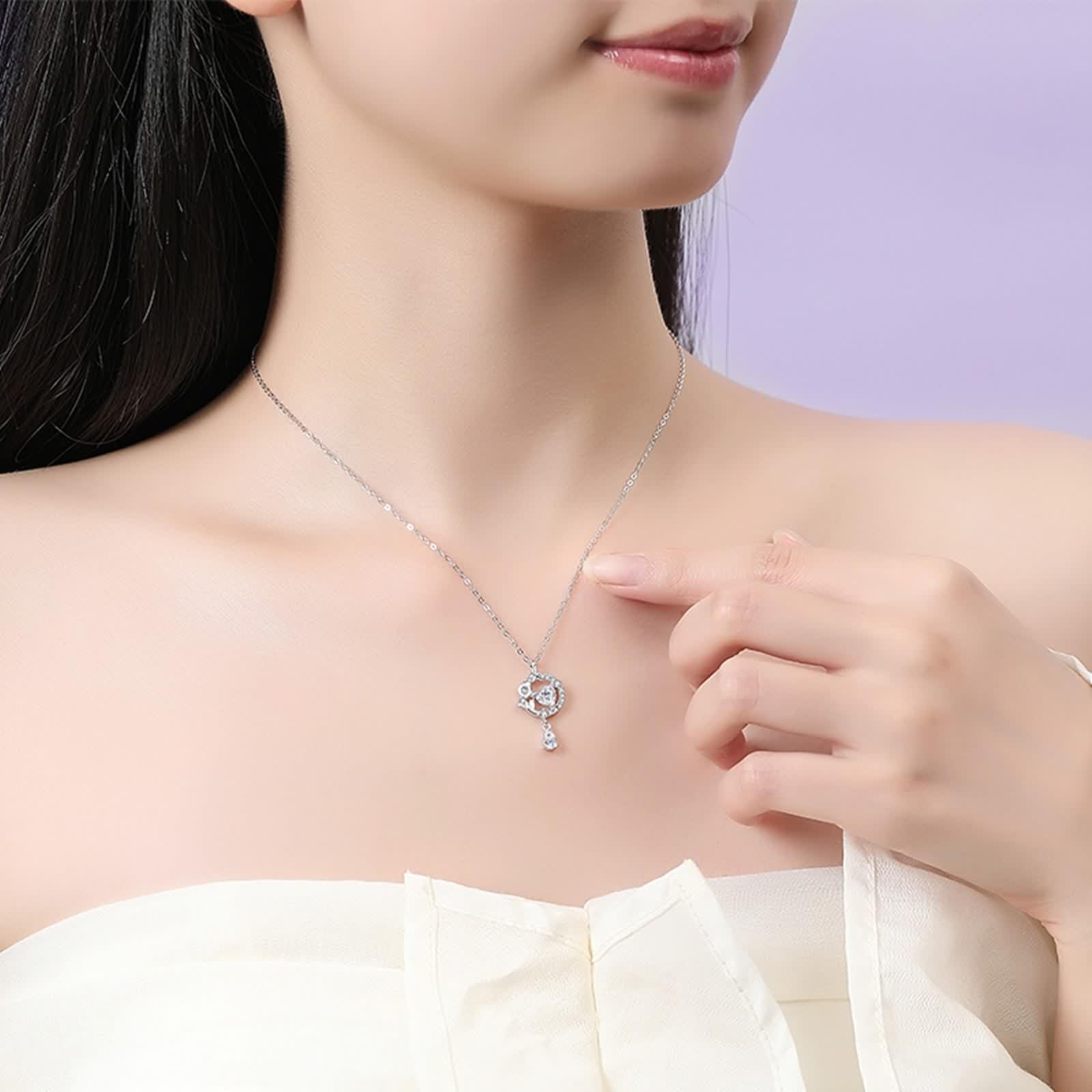 Moissanite Collana, Collana Donna Lunga Vintage Ciondolo Catenina Gioielli Oro Bianco 9K/14K/18K Lacrima di Rosa D'Amore 40+5cm