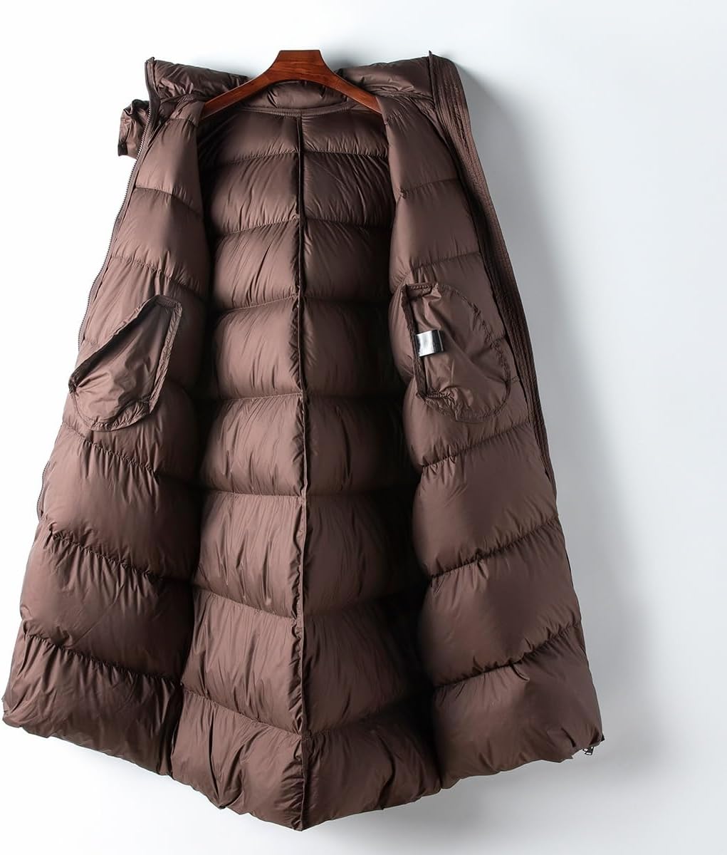 Women's Winter Casual Thickened Long Hooded White Goose Down Down Jacket Brown Down Jackets
