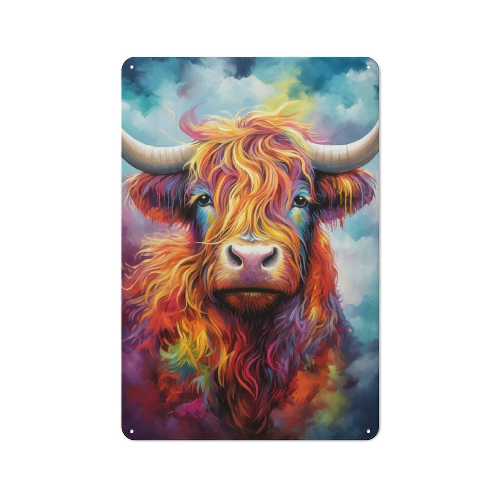Junmoney Style-6 Metal Plaque With Colorful Highlander Design 30X20cm, Retro Kitchen Wall Decor For Bakery, Diner, Cafe Or Family Room