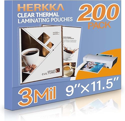 HERKKA Paquete de 200 hojas de laminación, capacidad para hojas de 8.5 x 11 pulgadas, bolsas de laminación térmica transparentes de 3 mil, 9 x 11.5