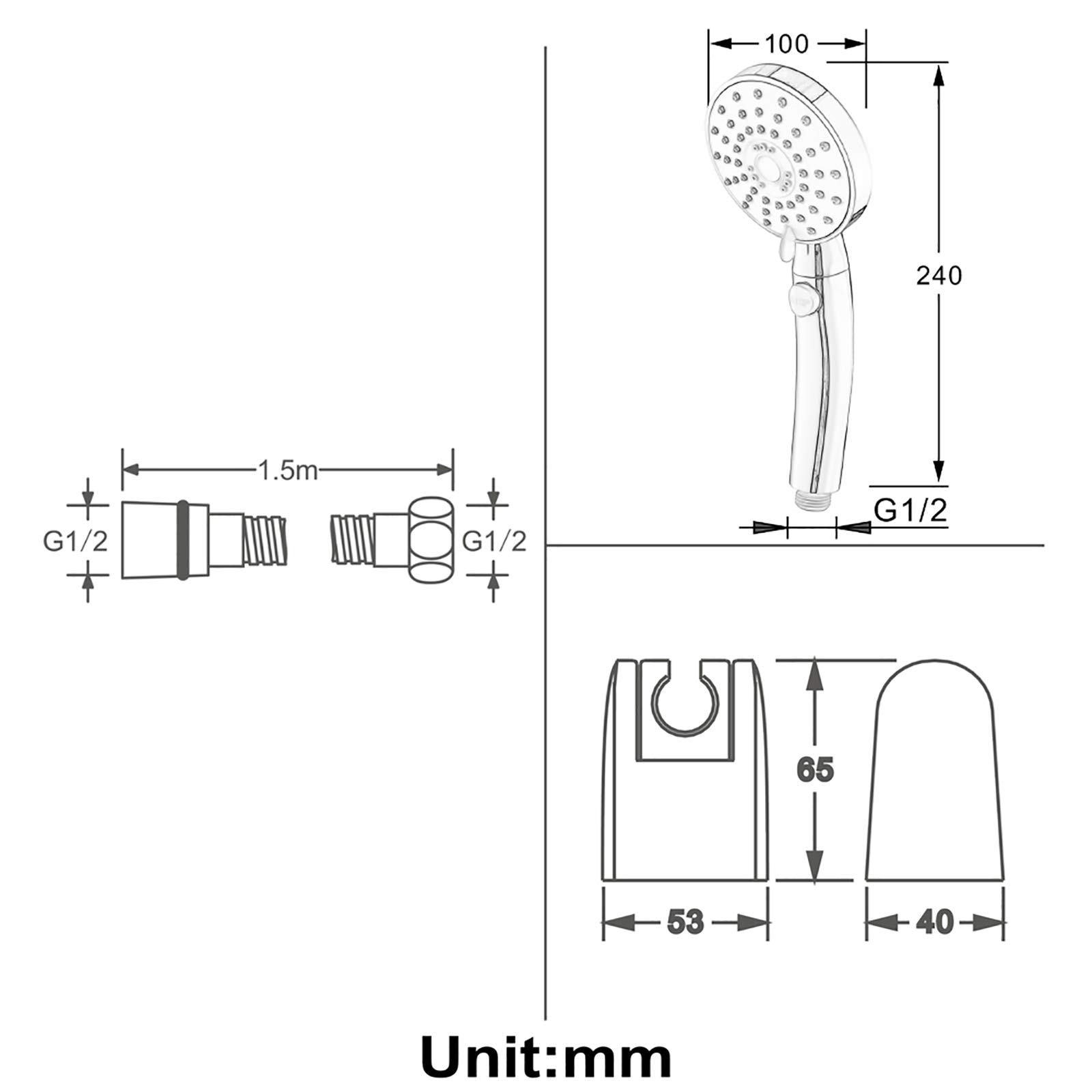 HMTE Set soffione Doccia Portatile Soffione Doccia Rotondo in ABS Soffione Doccia a Mano a Risparmio idrico 3 funzioni Soffione Doccia a Mano ad Alta Pressione con Tubo Doccia e Supporto da 1,5 m