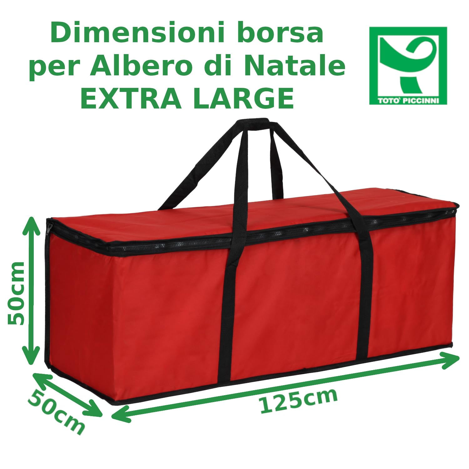 Totò Piccinni Borsa per Albero di Natale e Decorazioni Natalizie, Resistente e Impermeabile (XL 125x50x50cm. Per Alberi fino a 300 cm)
