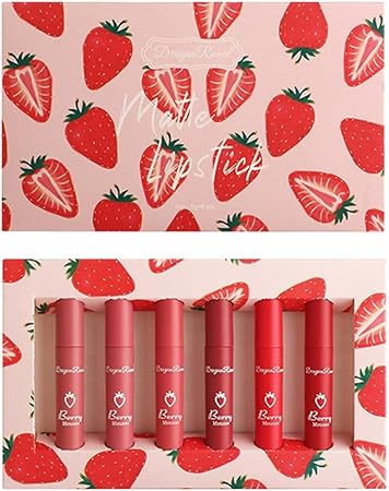 Amazon Xiuong リップグレーズ 可愛い 人気 韓国 6個 セット リップスティック いちごセット 落ちない おしゃれ 口紅 ノンスティックカップ 防水 長持ち リップグロス 魅惑的 初心者 ポイントメイク メイクアップ化粧品 優れる着色力 かわいい リップティント