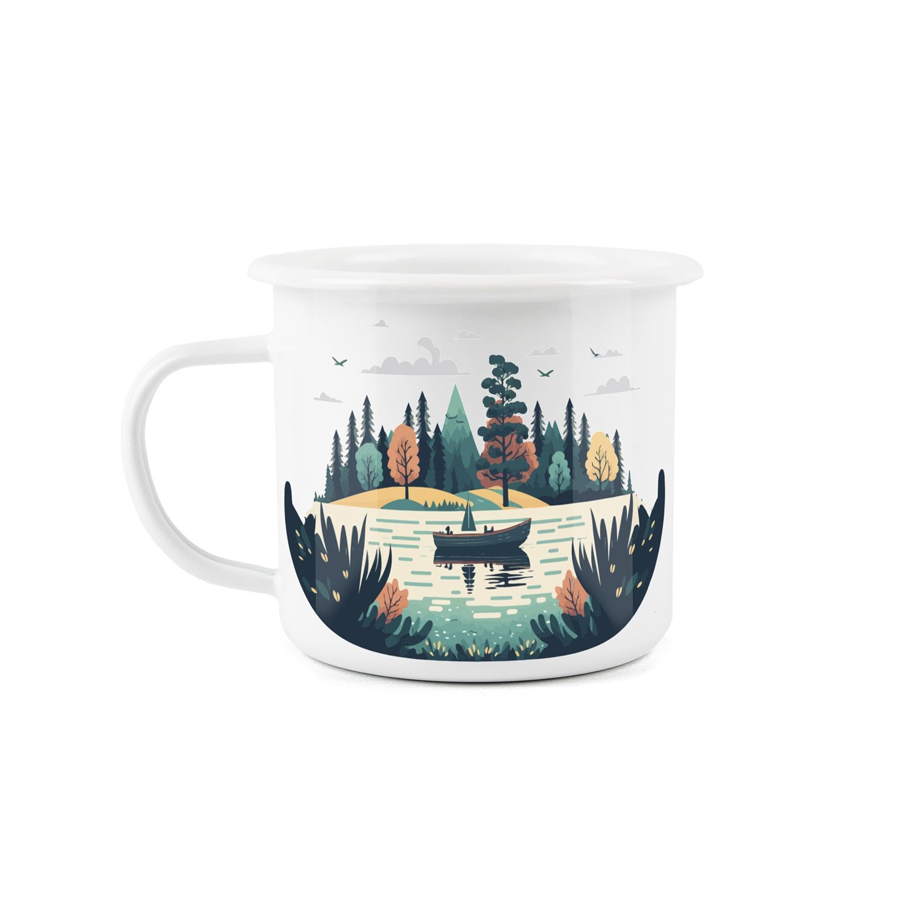 Forest Lake Enamel Mug - Camping Gift Durable Hot Drinks White Outdoor Cup - Travel Picnics Home Hiking - Image 2