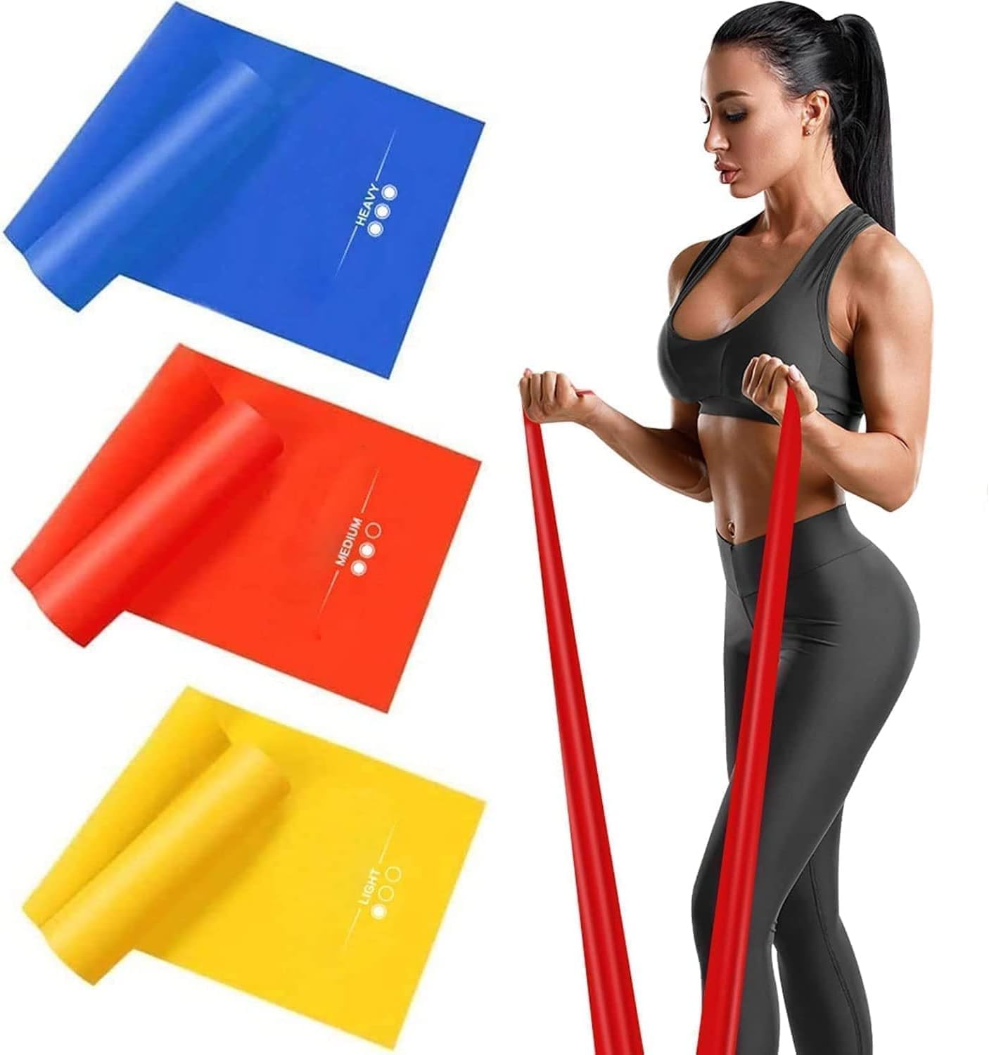 Lot De 3 Bandes De Fitness élastiques - TPE Résistant, Extensible Jusqu'à 2m, Pour Musculation, Yoga, Pilates
