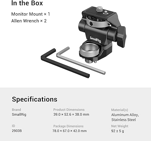 Miniatura 8 de SmallRig Soporte ajustable para monitor de cámara estilo ARRI (actualización), giro de 360° y soporte de monitor de inclinación de 180°, soporte