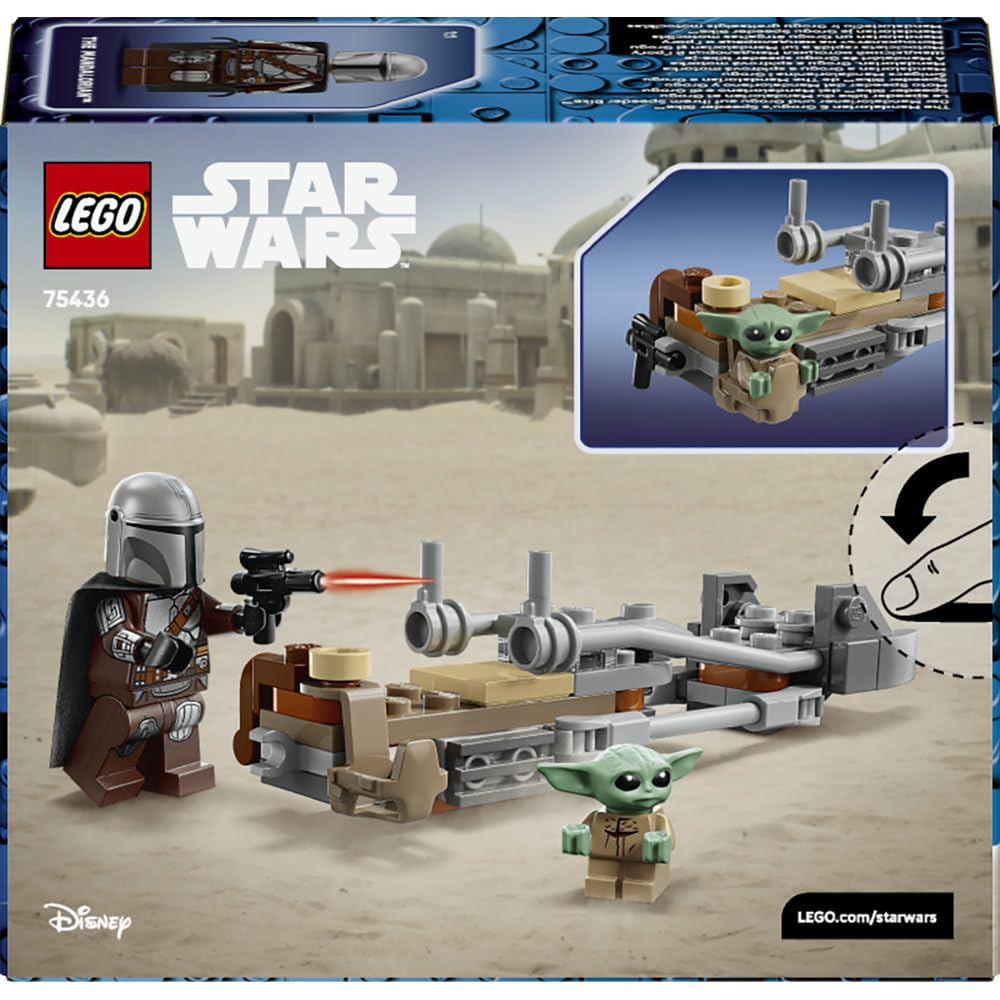 LEGO Star Wars Śmigacz Mandalorianina i Grogu, zabawka dla dziecka, zestaw z pojazdem i dwiema postaciami z serii Gwiezdne Wojny, pomysł na prezent dla 6-latka, klocki dla chłopca i dziewczynki 75436