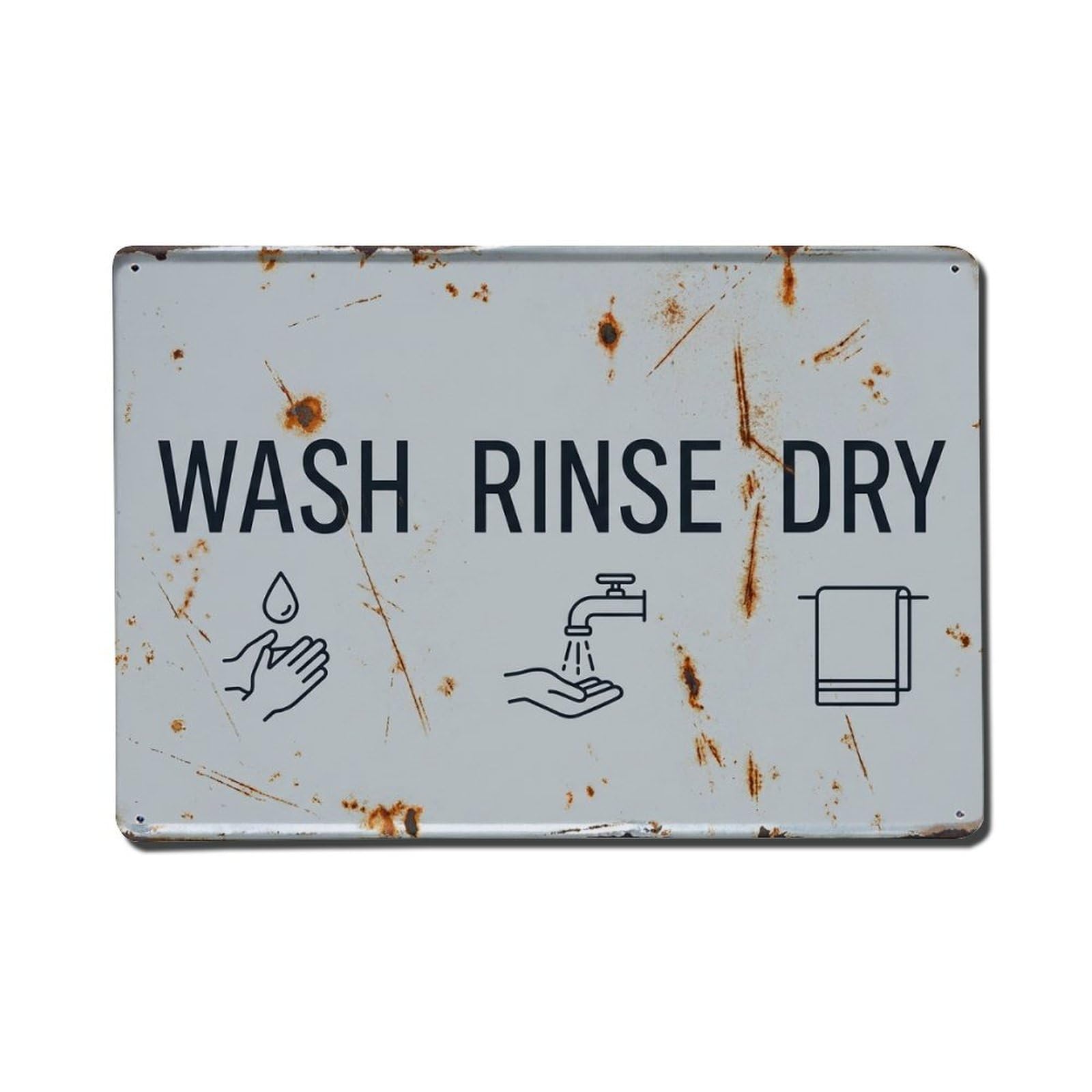 Olhnbad Style Wash Rinse Dry Hand Washing Quote Text Layout Metal Tin Sign