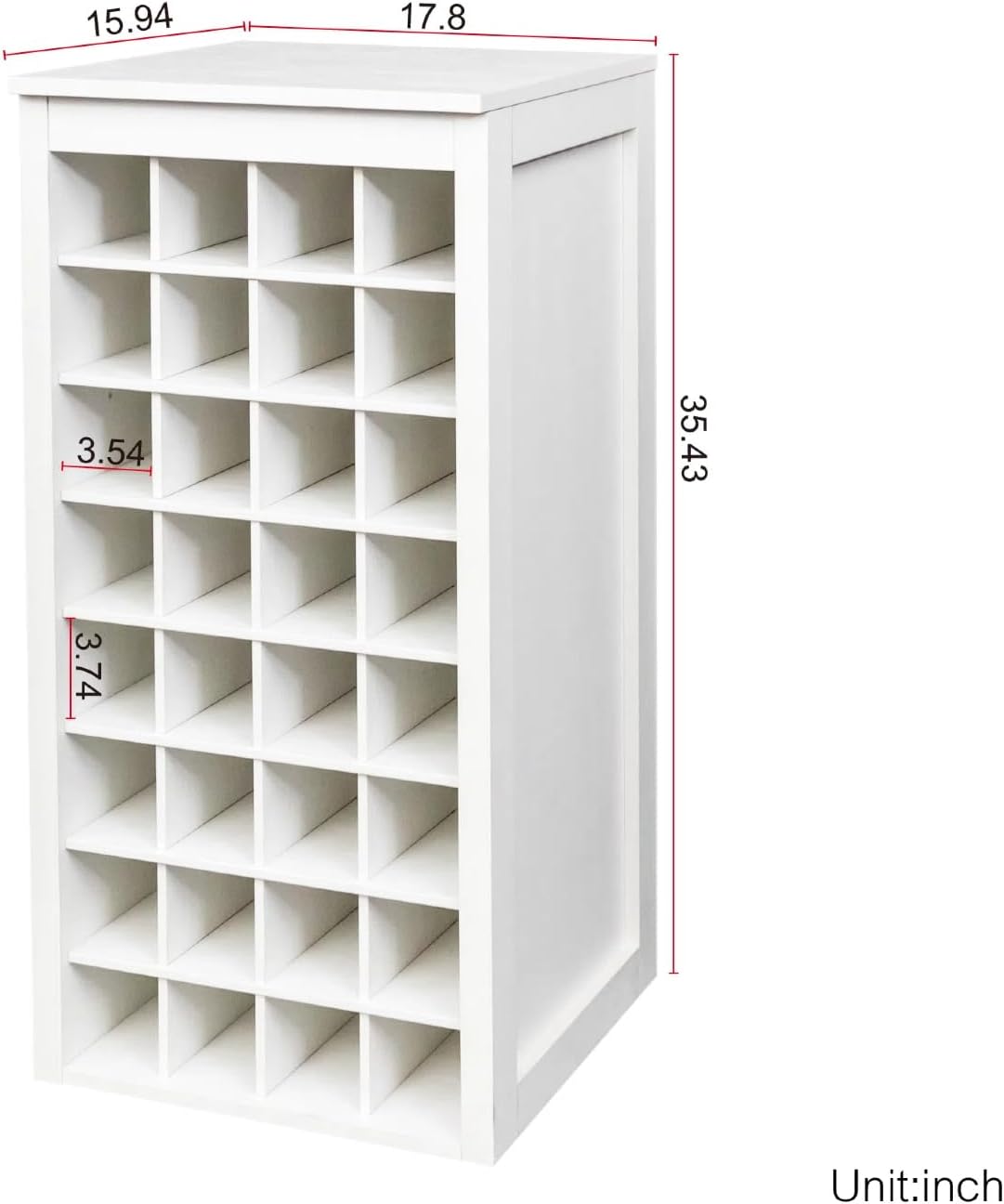 WERSMT 8-Tier Freestanding Wine Rack Wood, 32 Bottles Wine Rack Counter for Small Space, Farmhouse Stackable Modular Wine Bottle Holder Rack, White