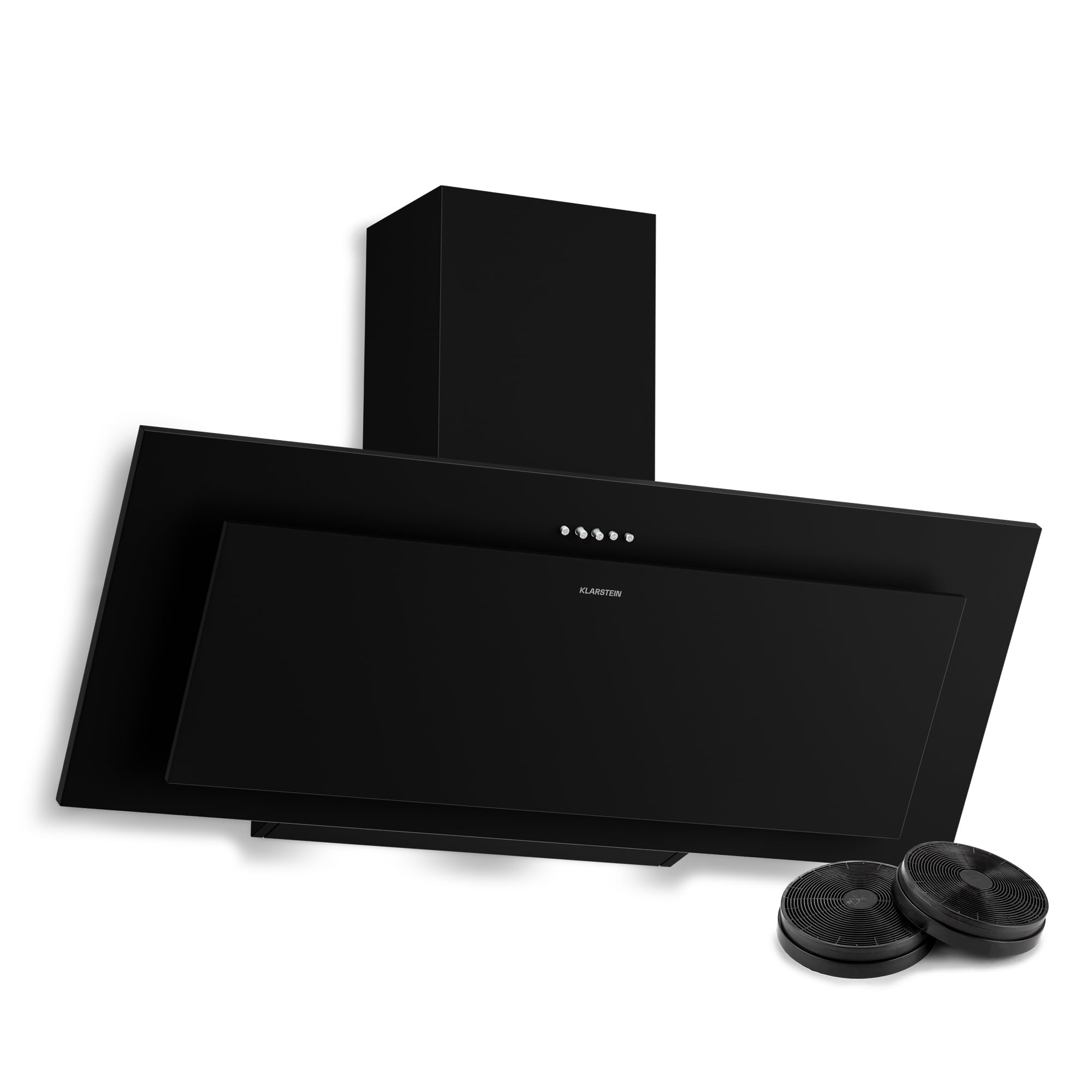 Klarstein Athena Campana Extractora 90 cm - Angular, 254 m³/h, A+++, LED, 3 Velocidades, Filtro Carbón, Recirculación & Extracción, Diseño Moderno, Campana Extractora Decorativa Cocina, Negro
