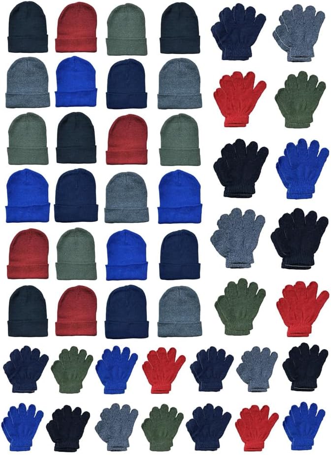 Yacht & Smith Case Pack of 192 Pieces Wholesale Beanie and Glove Winter Bulk Kit, Kids Adults Bulk Sets, Homeless Donation Shelters