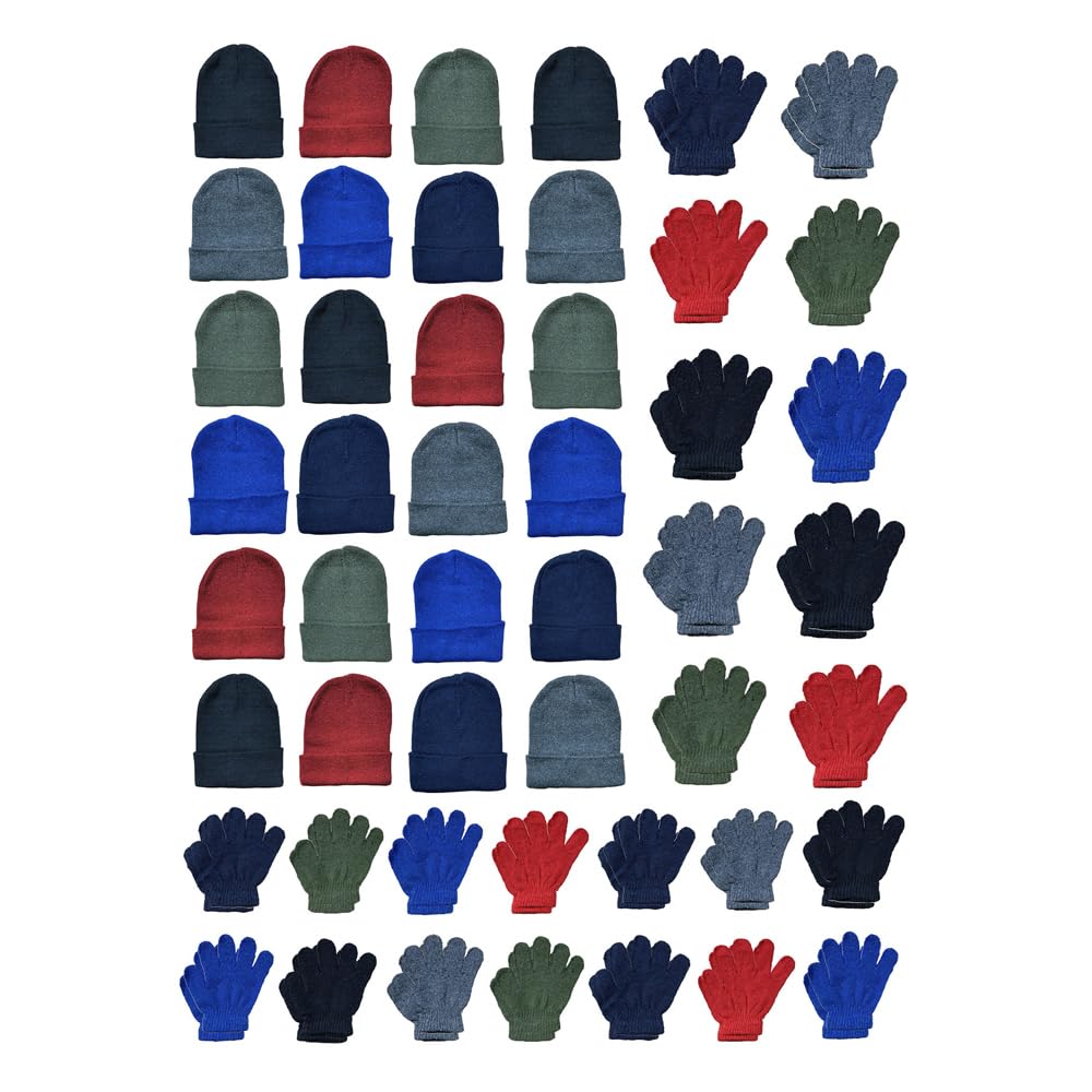 Yacht & Smith Case Pack of 192 Pieces Wholesale Beanie and Glove Winter Bulk Kit, Kids Adults Bulk Sets, Homeless Donation Shelters