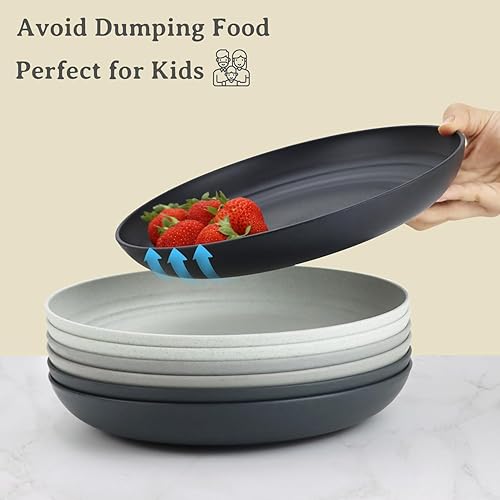 Miniatura 4 de Wrova Platos llanos de paja de trigo, irrompibles de 10 pulgadas, juego de 8 platos reutilizables, aptos para lavavajillas y microondas, ligeros