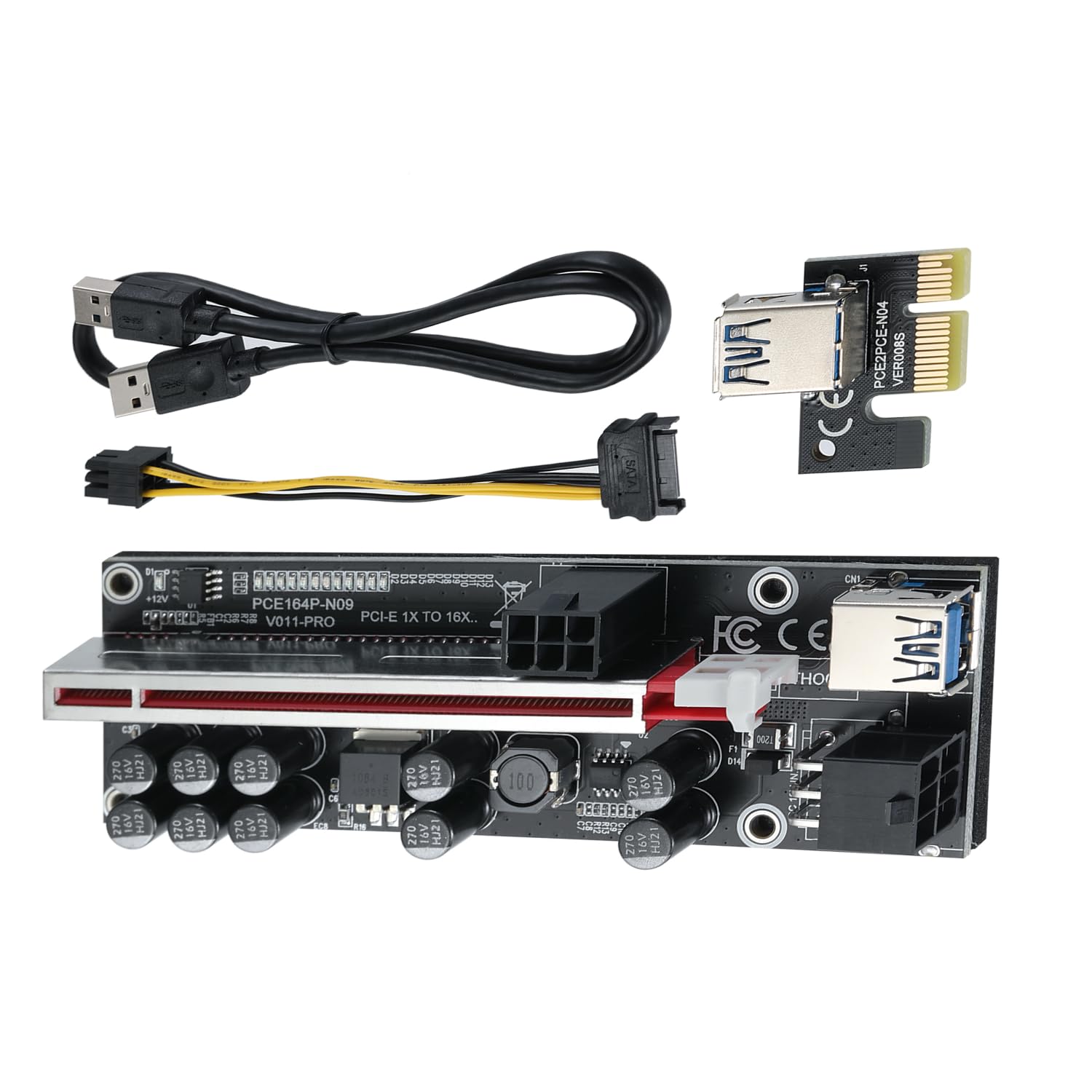 Riser 1X auf 16X GPU Riser Karte V011-PRO, mit 0.6m USB 3.0 Verlängerungskabel - 2 * 6PIN Powered - 10 Solid Capacitors - Graphics Extender Riser Adapter für Bitcoin Ethereum Mining ETH