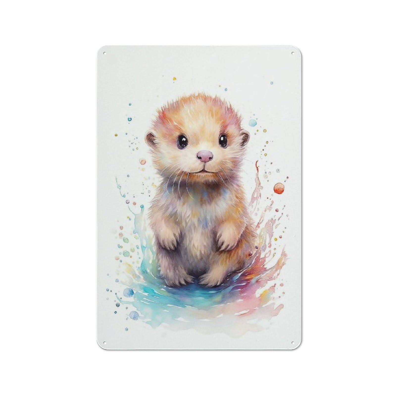 Junmoney Style-5 Retro Cute Watercolor Baby Otter Metal Gift Sign 30X20cm, Home Wall Decor For Flat, Dorm Room, Lounge Or Cafe