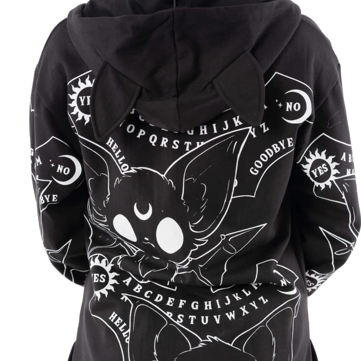 Heartless Felpa con Cappuccio Ouija Bats - Felpa con Orecchie di Pipistrello Gotico Nero, Stile Occulto Alternativo, Nero, 2XL