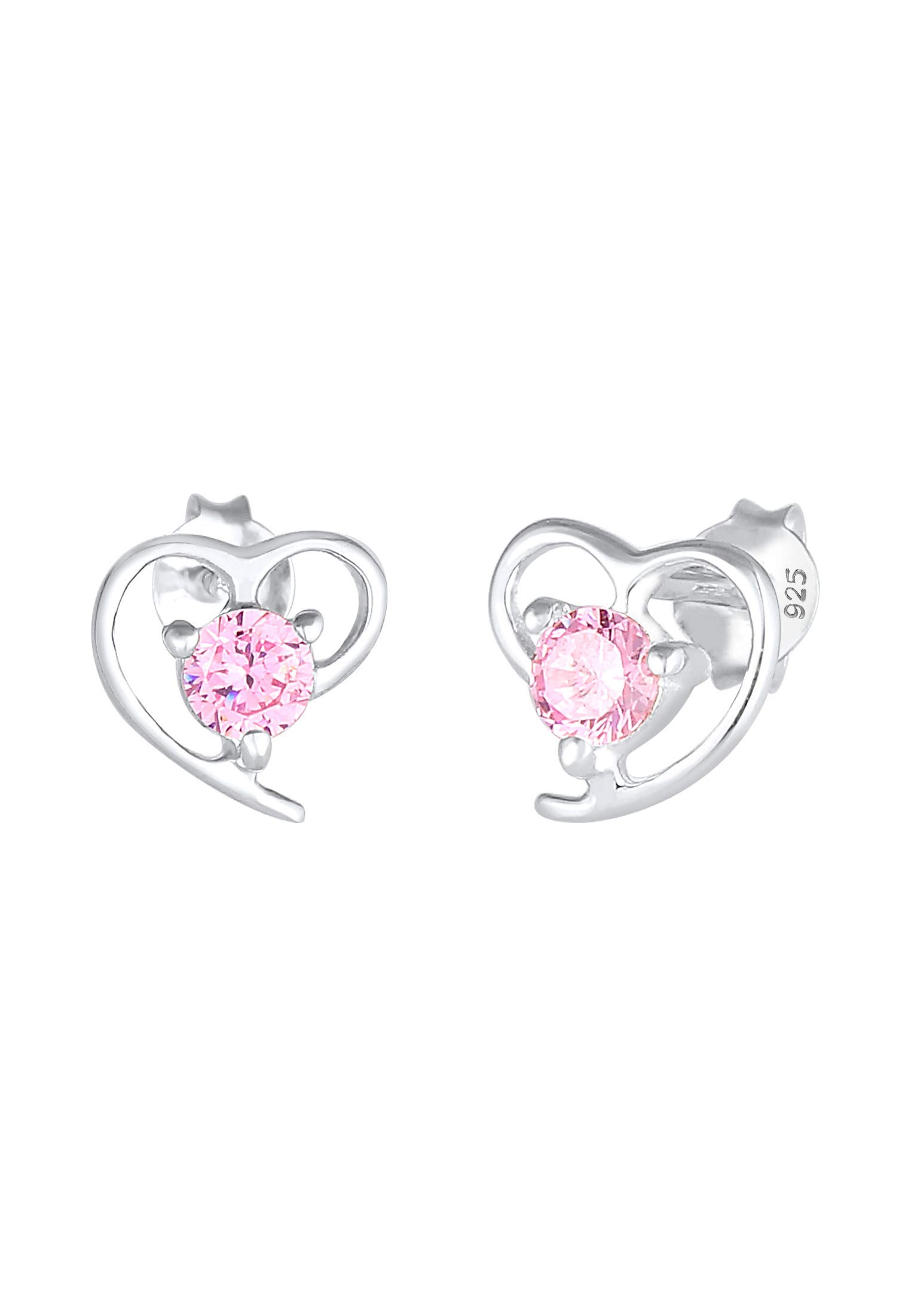 Elli Women's 925 Sterling Silver Pink Xilion Cut Heart Zirconia Stud Earrings