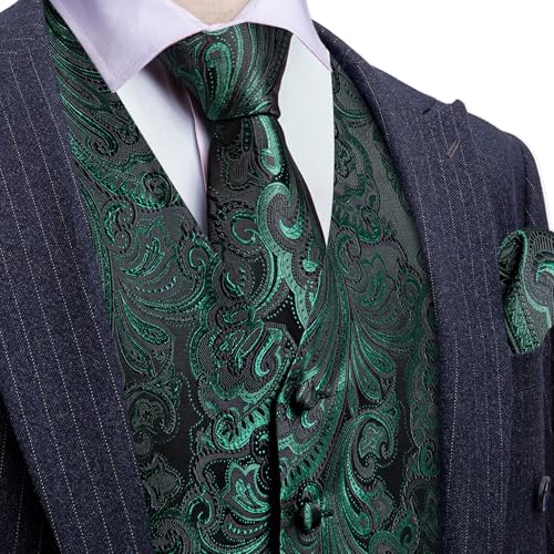 Image of Barry.Wang Men's Suit Vest Formal /Leisure Paisley Jacquard Silk Tie Pocket Square Waistcoat Set Wedding 5PCS