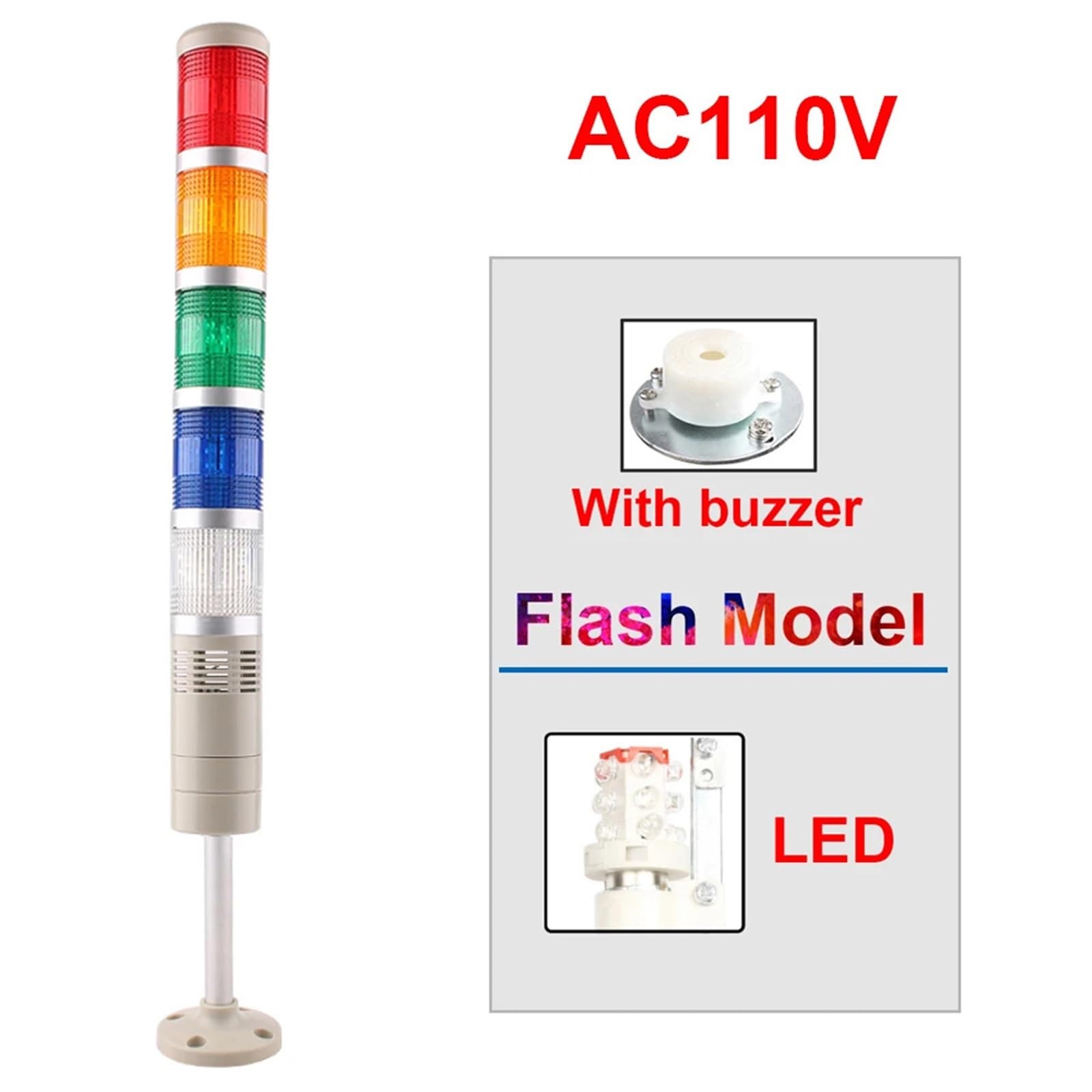 AkzPphqk LGP-205/505 5 warstw 12 V 24 V 110 V 220 V przemysłowa wieża sygnał stabilne światło ostrzegawcze lampa błyskowa dioda LED (Flash i dźwięk 110 V)