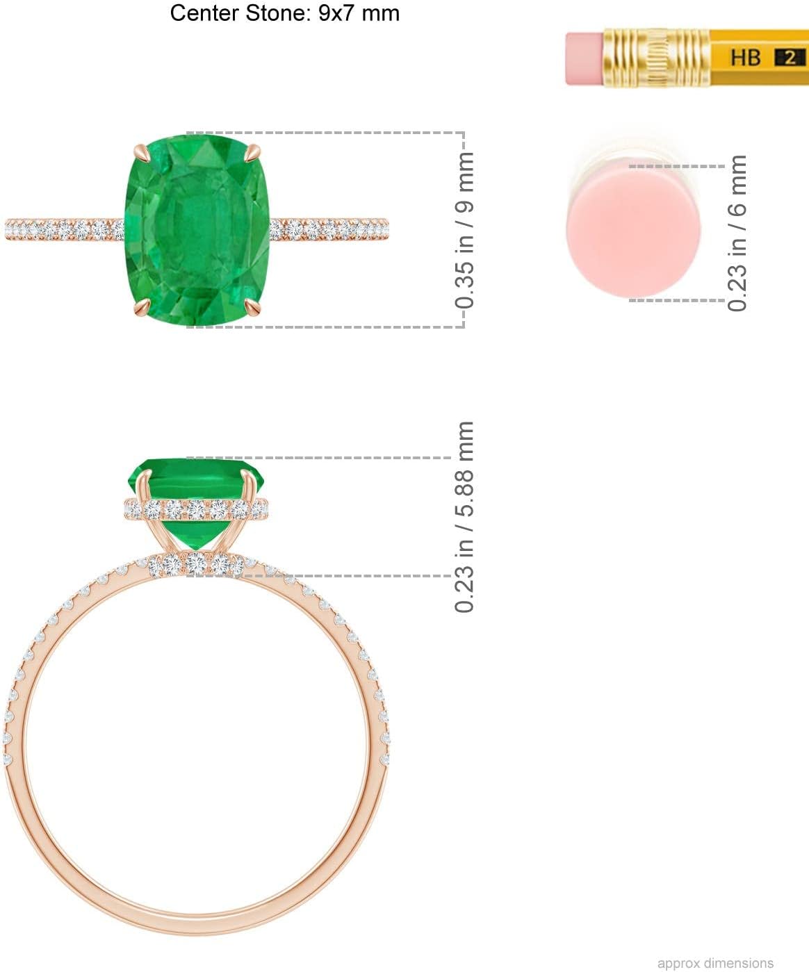 Angara Natural Emerald Ring for Women | Thin Shank Cushion Emerald Ring with Diamond Accents in 14K Solid Gold | May Birthday, Anniversary, Gemstone Jewellery Gift