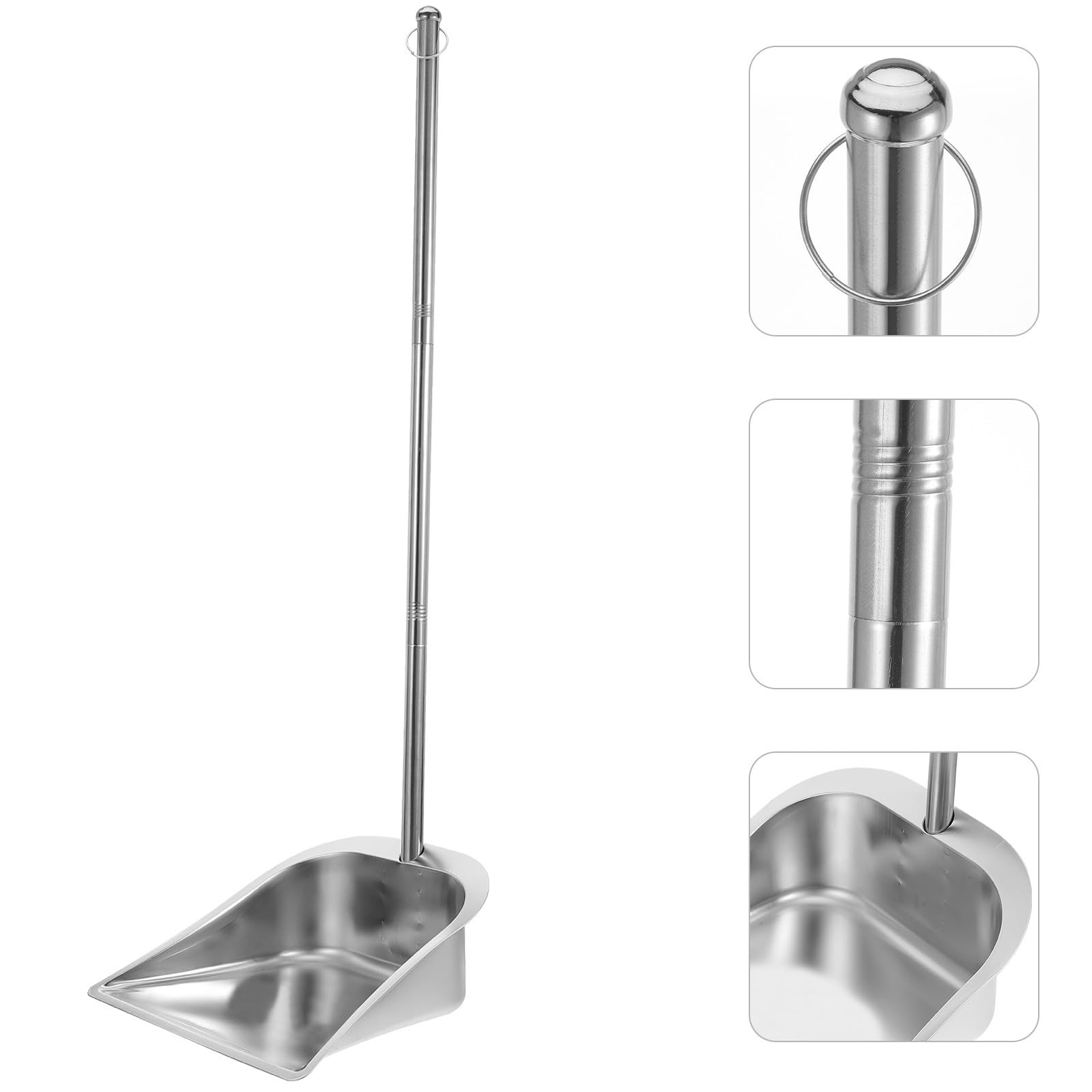 Genérico Pala de Basura Doméstica de Acero Inoxidable Grueso Mango Ergonómico de Tres Secciones, Recogedor de Limpieza para Cocina y Hogar, Herramienta Práctica para Manejo sin Agacharse