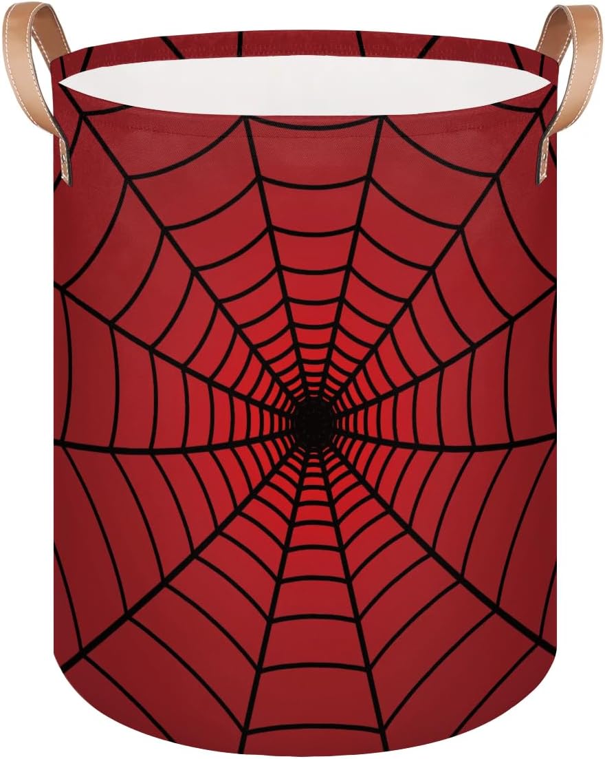 Spider Web kids Laundry Basket Collapsible Boys Dirty Clothes Hamper Large Round Storage Bucket Organizer for Living Room Bedroom Playroom