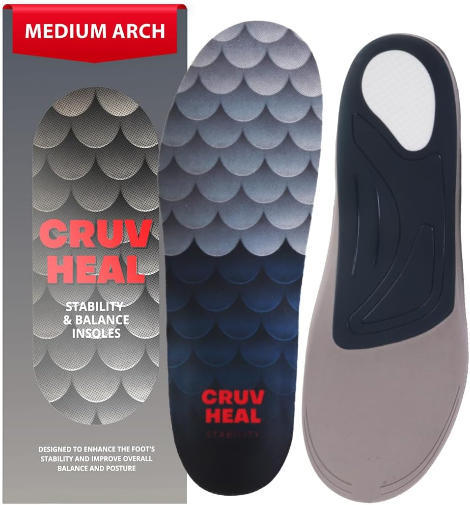 CRUVHEAL Medium Arch Support Inserts Men Women - Plantar Fasciitis - Comfort for Foot Pain Relief - Anti-Fatigue - Orthotic Shoe Insoles (XS, Gray)