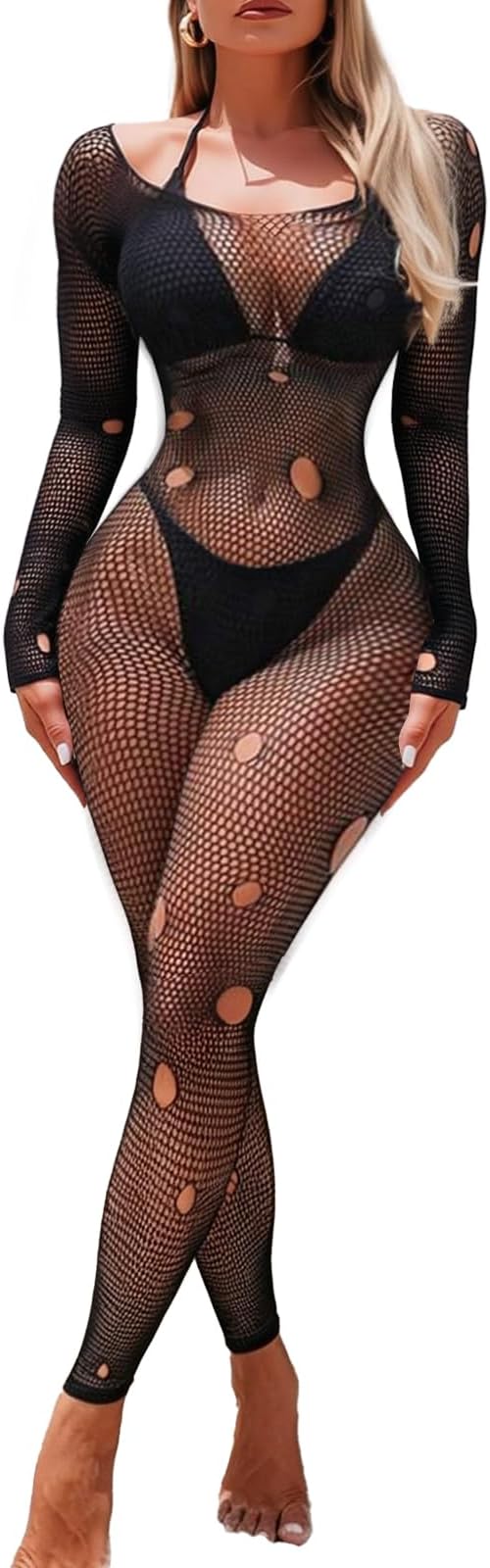 Woman Hollow Out Fishnet Body Stocking Mesh Lingerie